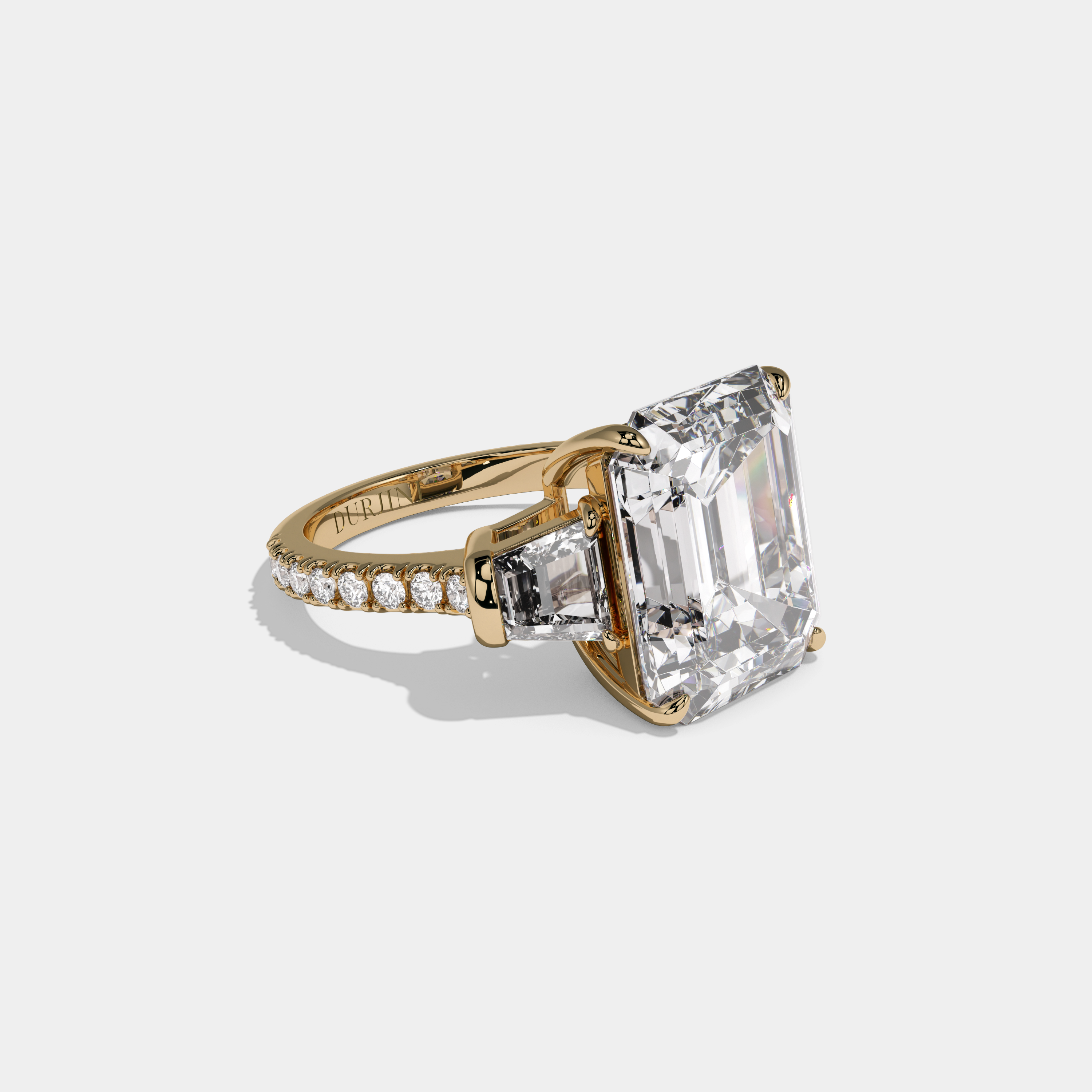 Catherine Emerald Cut Diamond Halo Band With Twin Stepcut Sides Engagement Ring 10ct 18K Yellow Gold