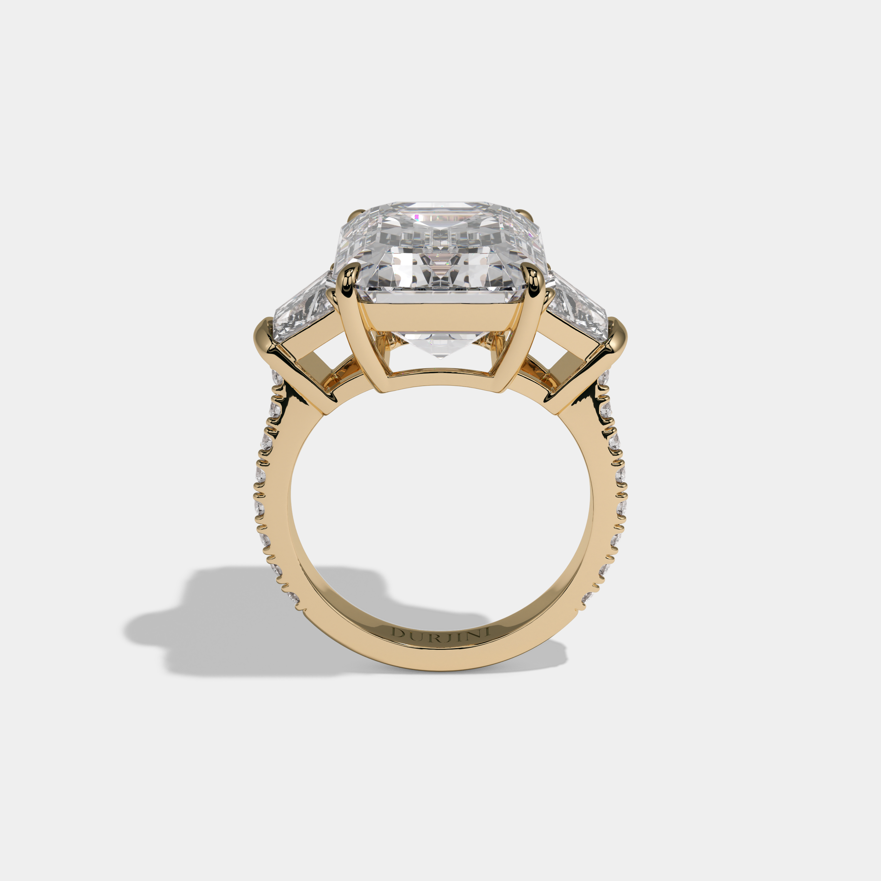 Catherine Emerald Cut Diamond Halo Band With Twin Stepcut Sides Engagement Ring 10ct 18K Yellow Gold