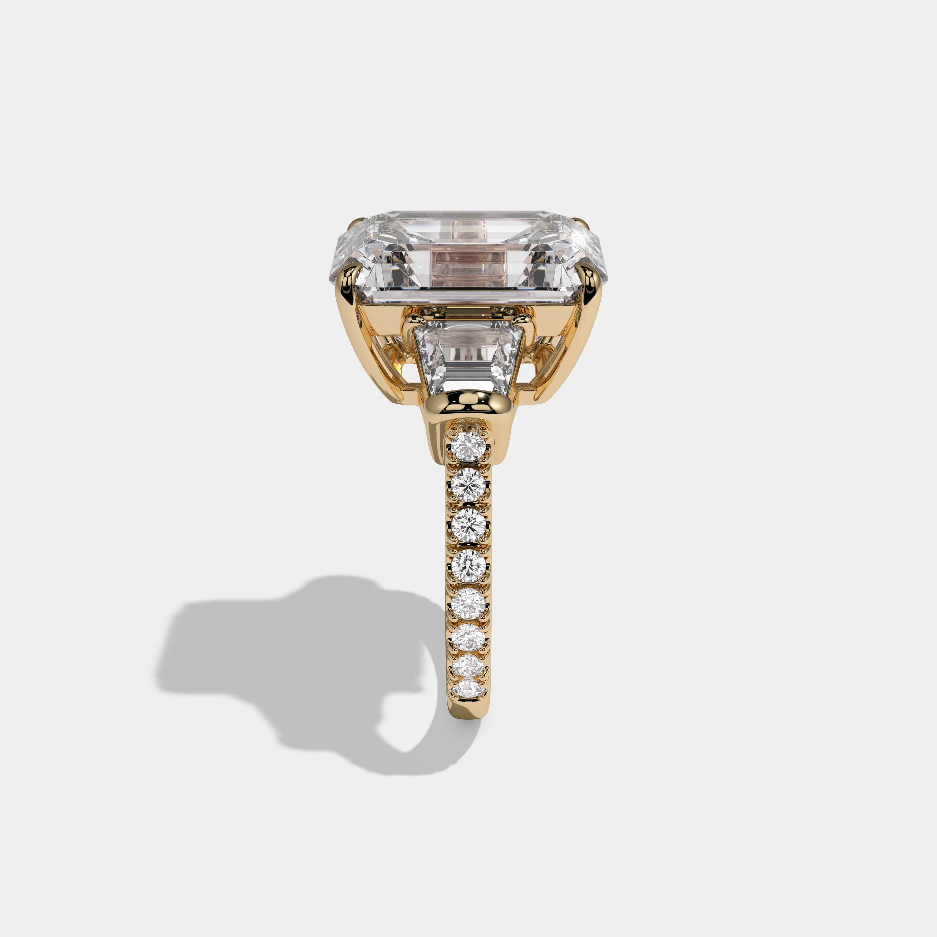 Catherine Emerald Cut Diamond Halo Band With Twin Stepcut Sides Engagement Ring 10ct 18K Yellow Gold