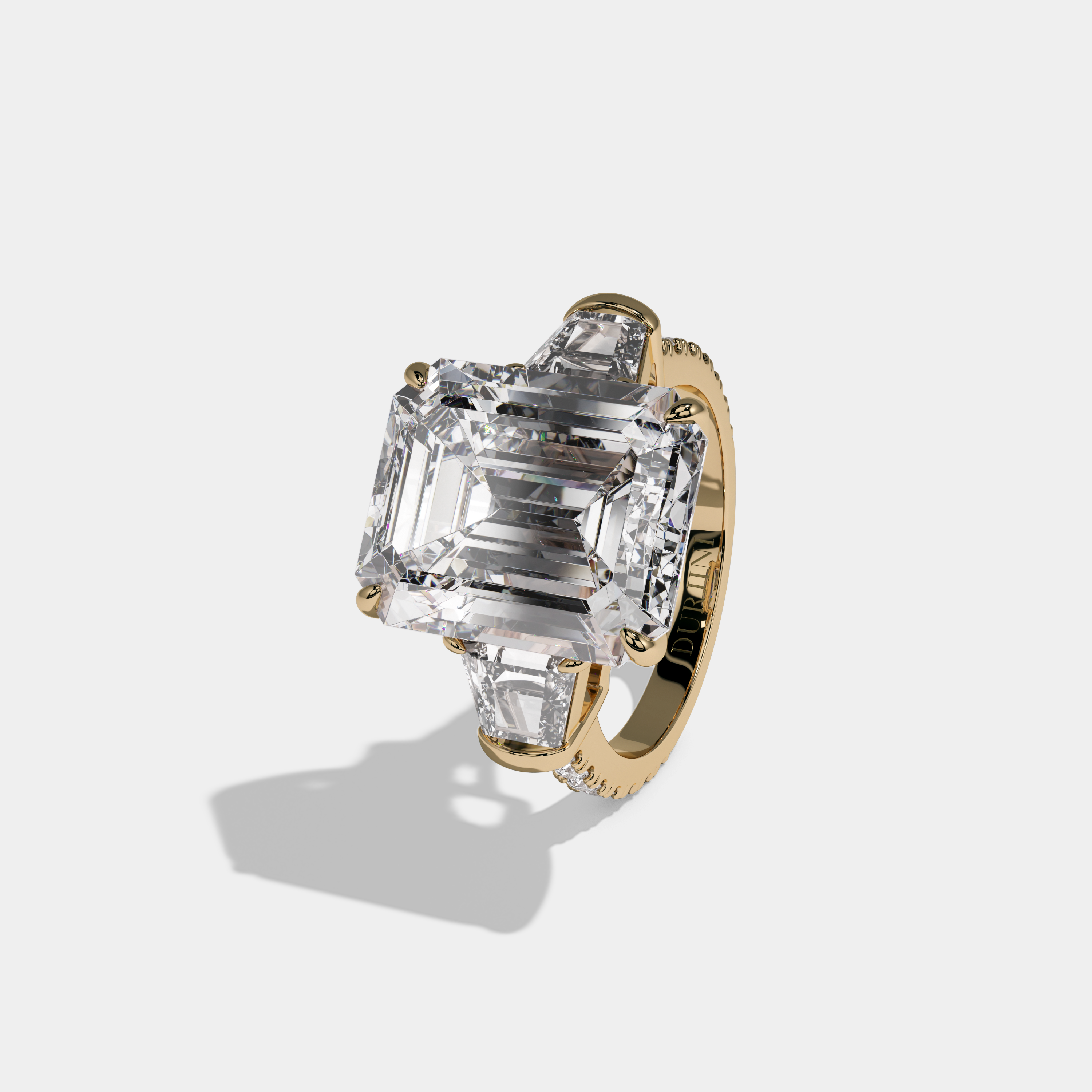 Catherine Emerald Cut Diamond Halo Band With Twin Stepcut Sides Engagement Ring 10ct 18K Yellow Gold