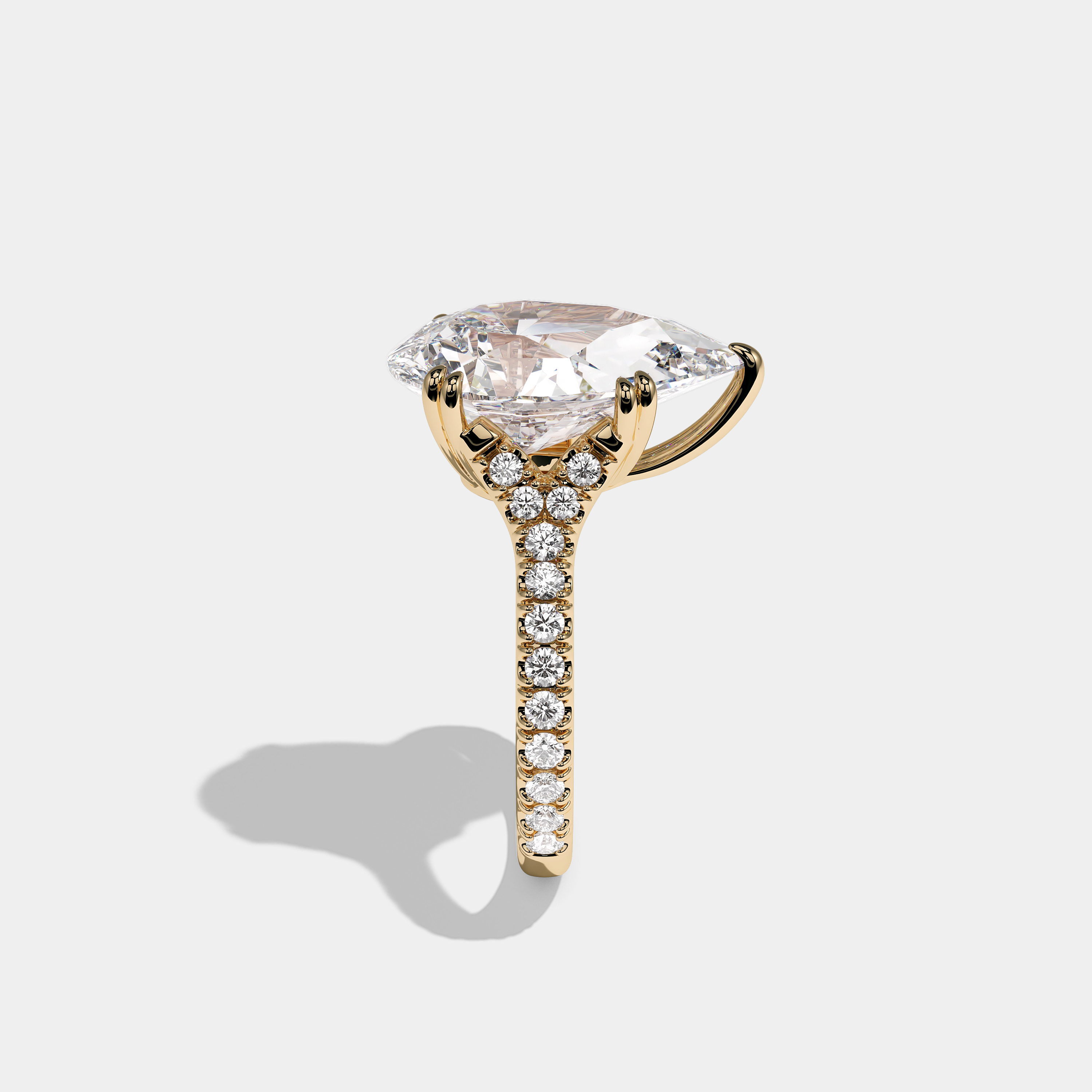 Side View – Kurbãni Durjini Rochefort Royale Diamond Pear Halo Engagement Ring Yellow Gold