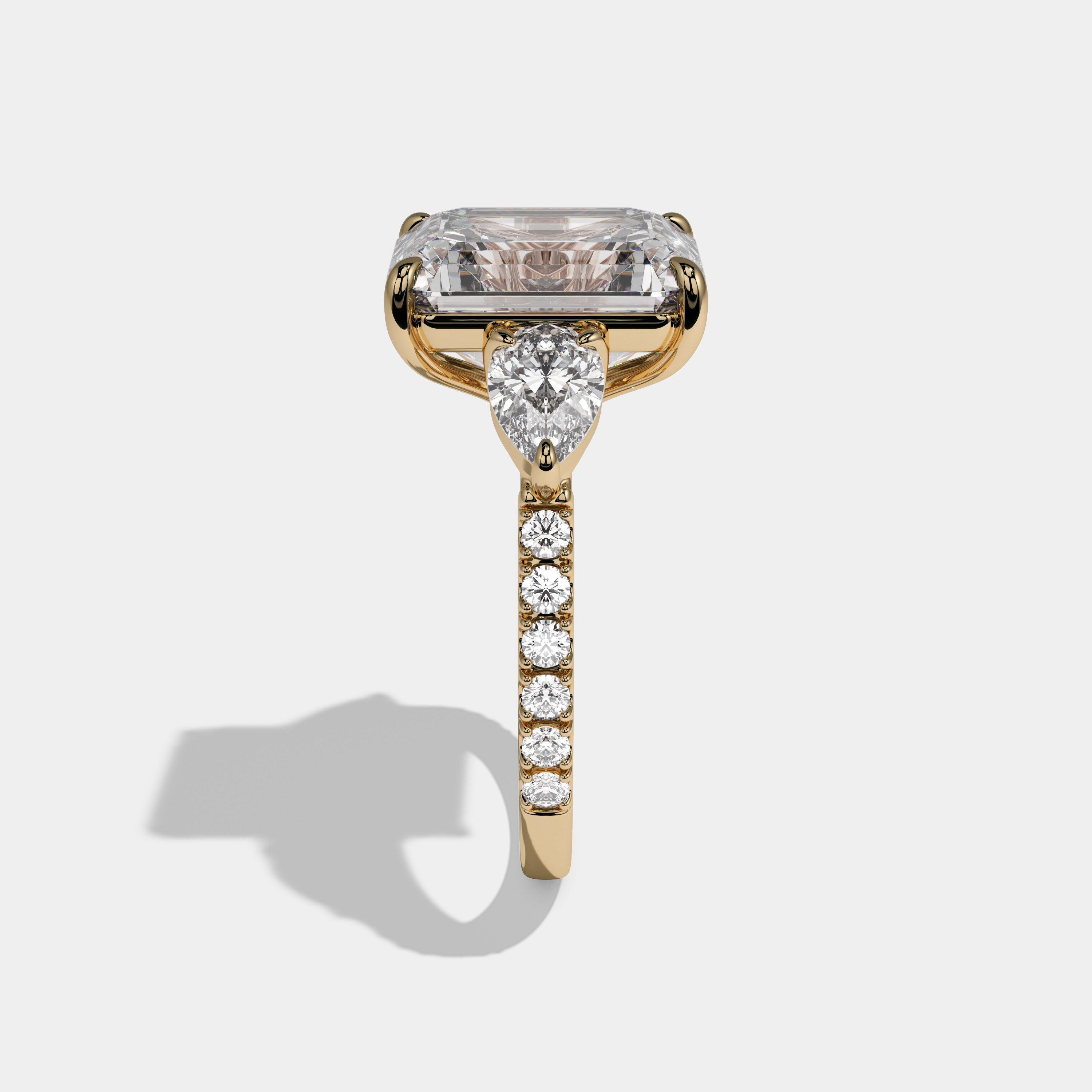 Margaret Emerald Cut Diamond Halo with Pear Sides Engagement Ring 10ct 18K Yellow Gold