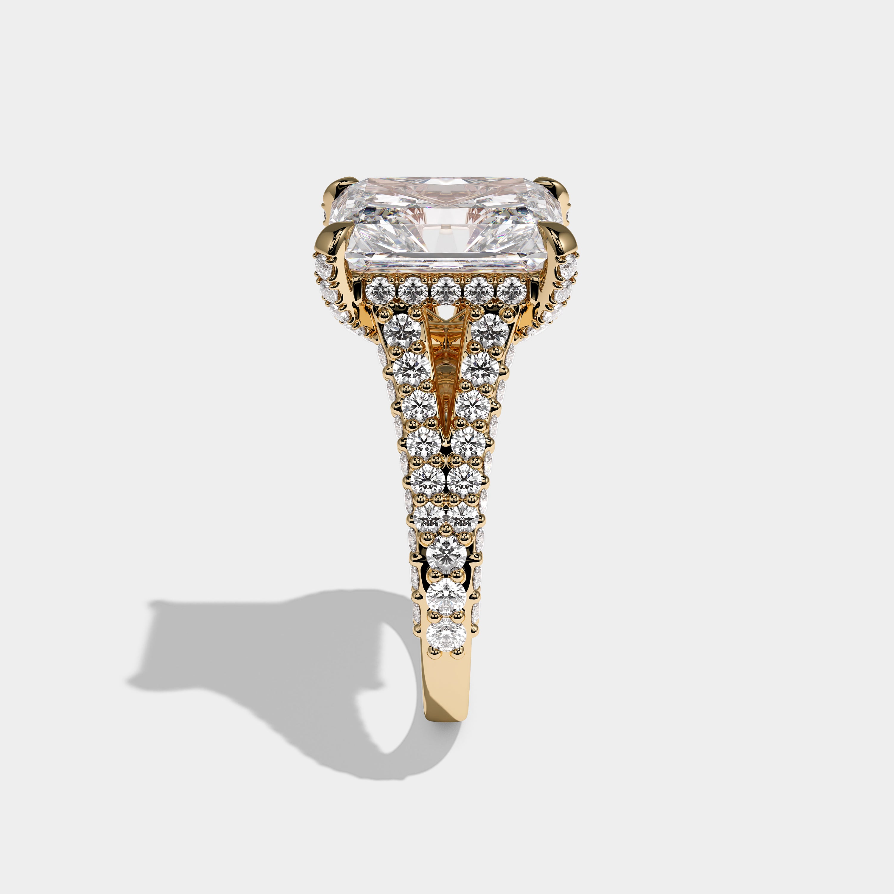 Side View – Kurbãni Durjini Elowen Royale Diamond Radiant Halo Engagement Ring