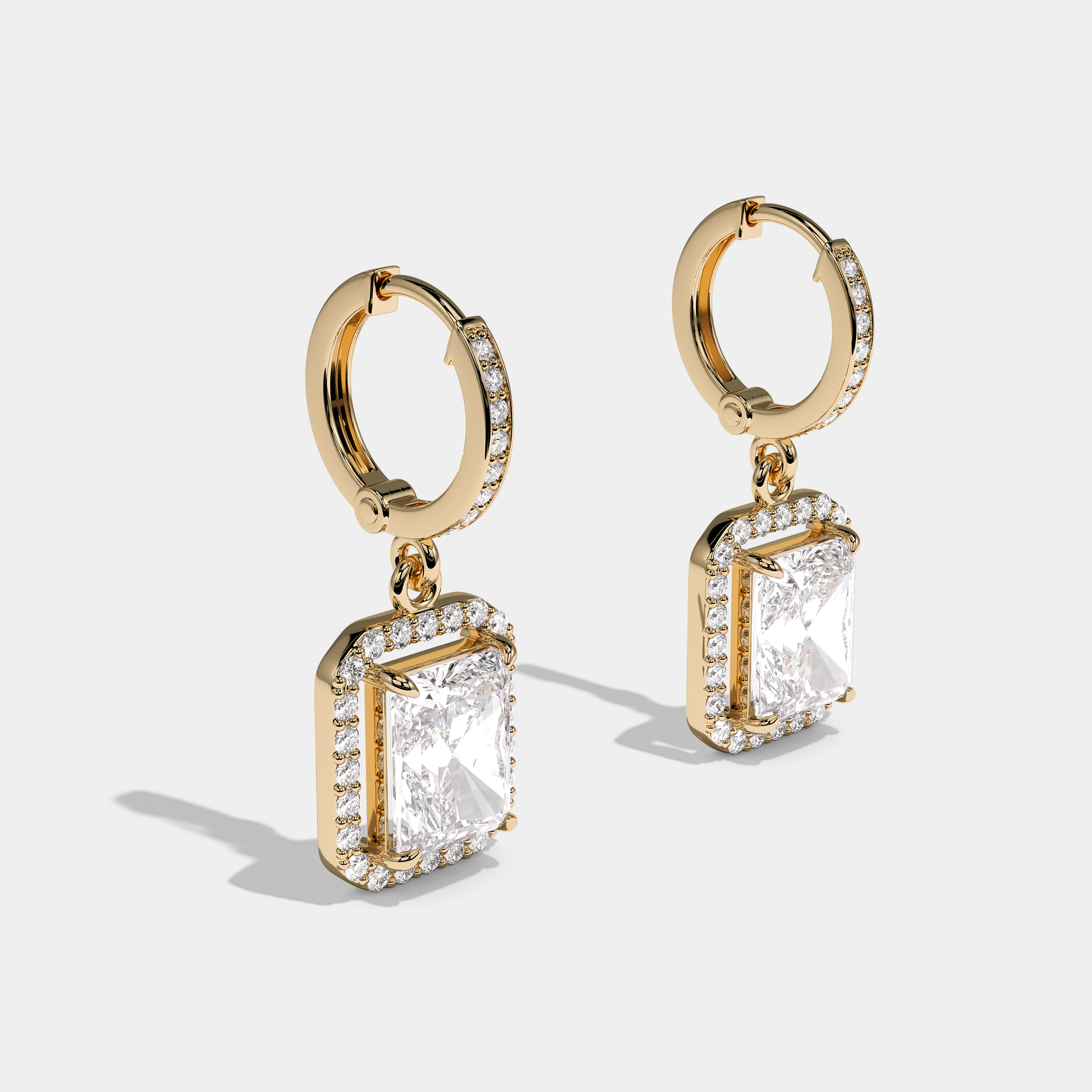 Leopold Luminary Diamond Radiant Twin Halo Earrings 18K Yellow Gold 15.00ct