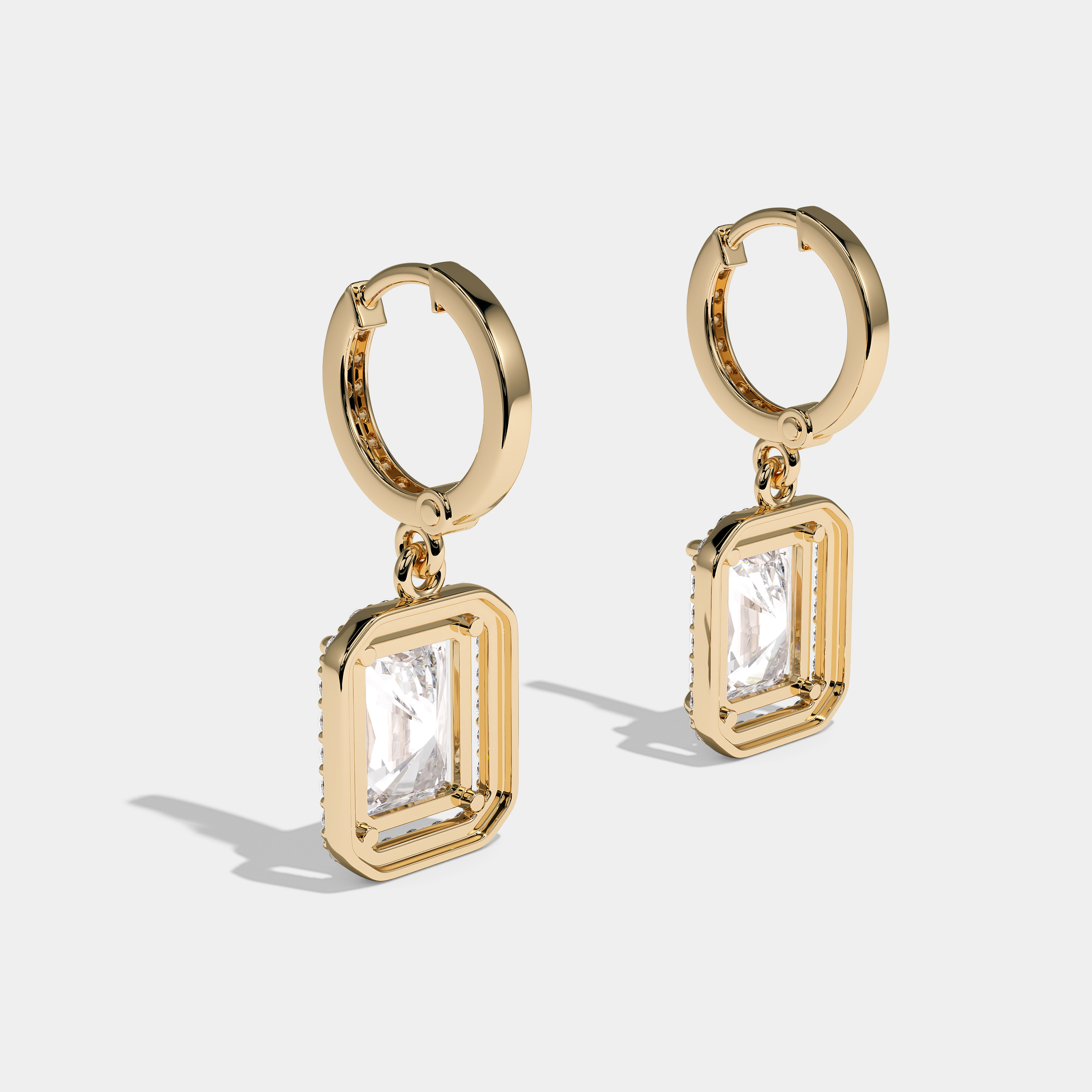 Leopold Luminary Diamond Radiant Twin Halo Earrings 18K Yellow Gold 15.00ct
