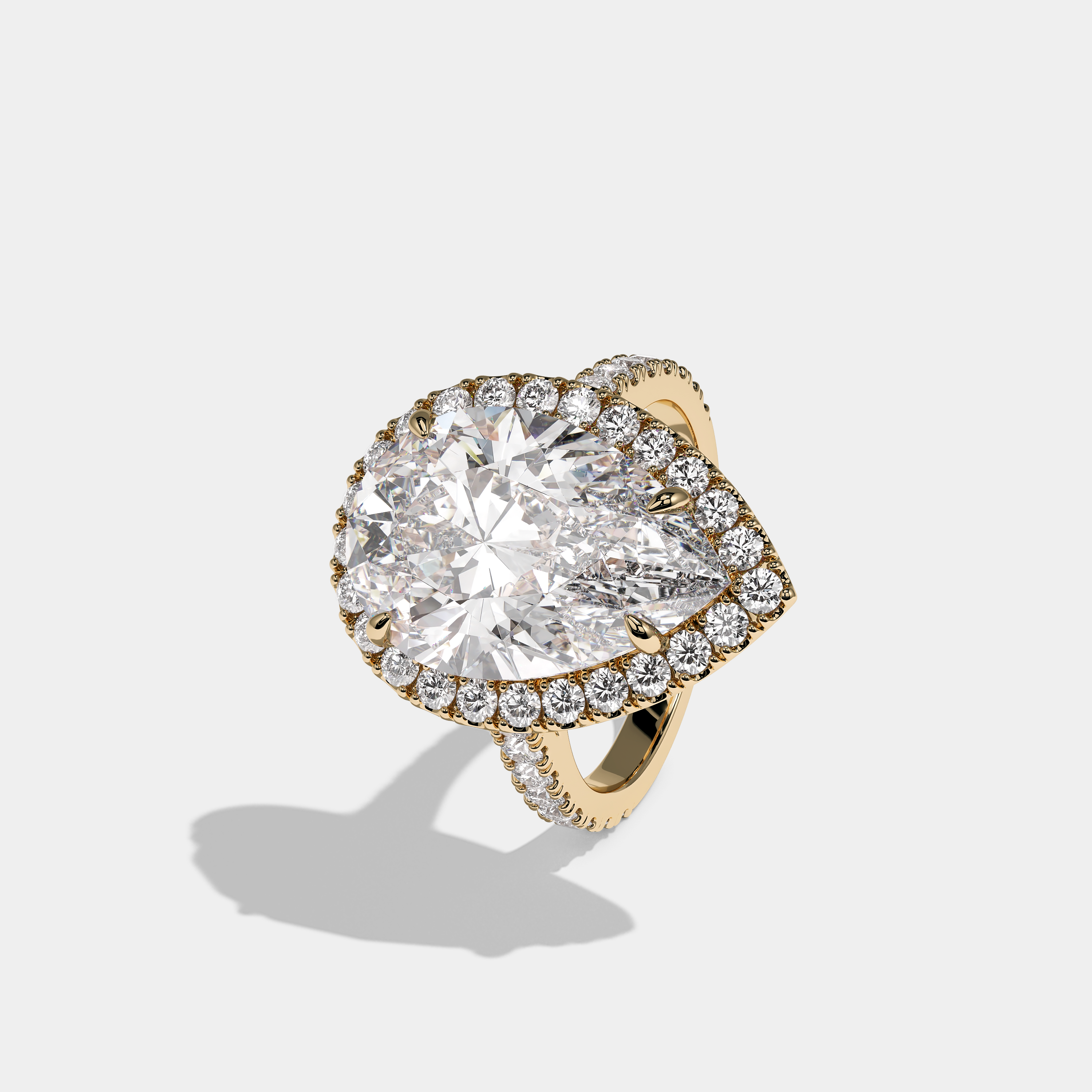 Valorin Royale Diamond Pear Halo Engagement Ring 18K Yellow Gold 20.00ct