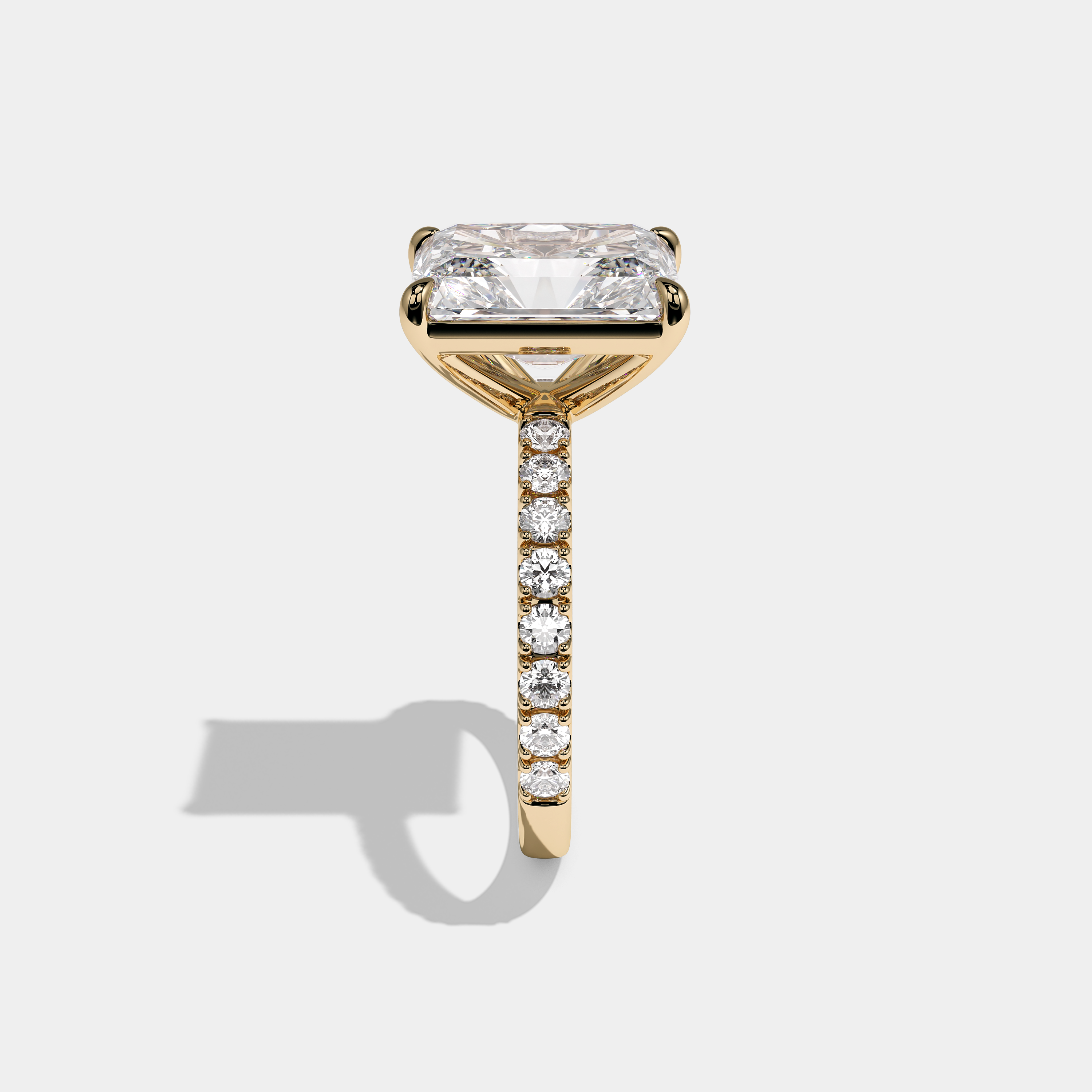 Side view Aerion Royale Diamond Radiant Halo Engagement Ring Yellow Gold Kurbãni Durjini