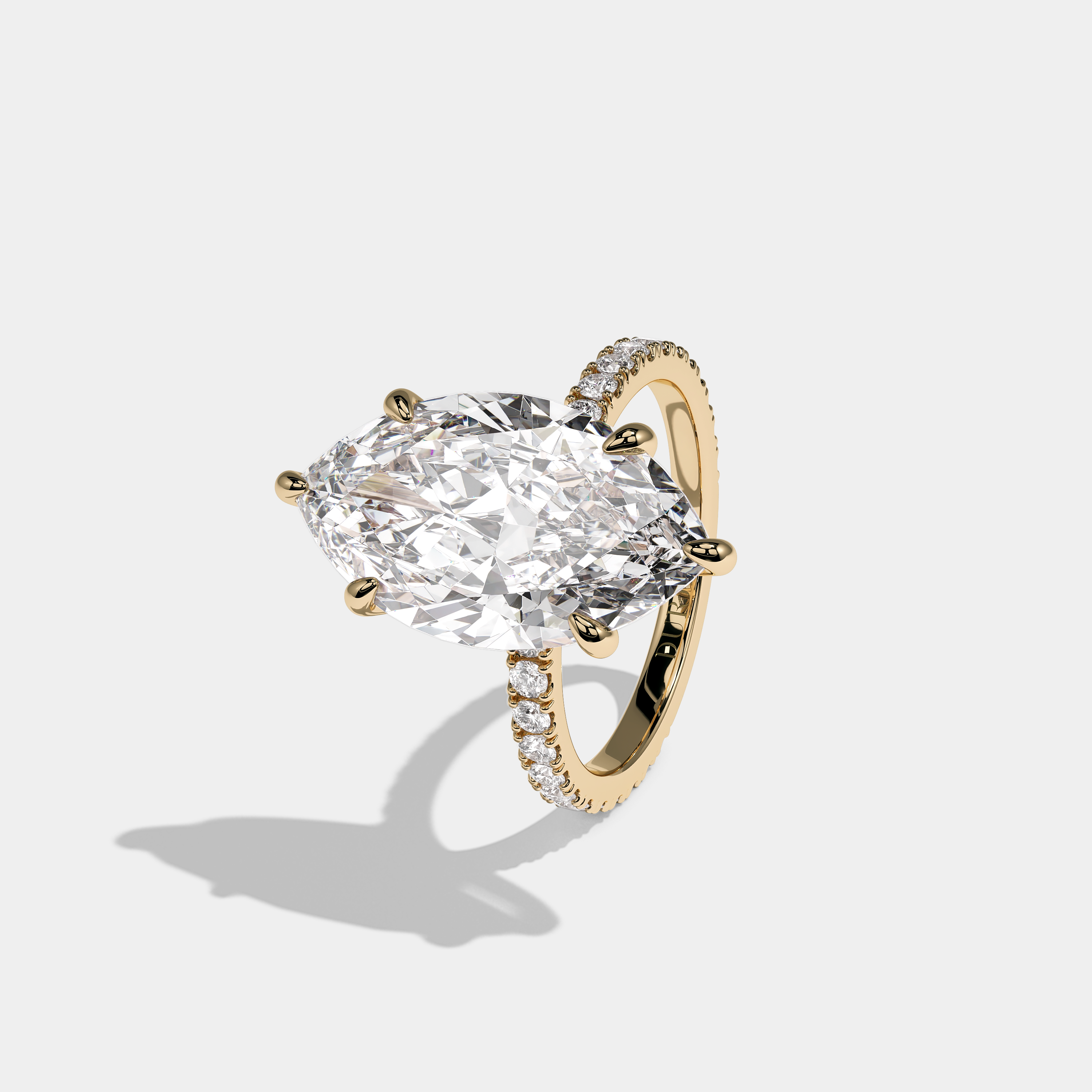 Left view Calvane Royale Diamond Marquise Engagement Ring Yellow Gold Kurbãni Durjini