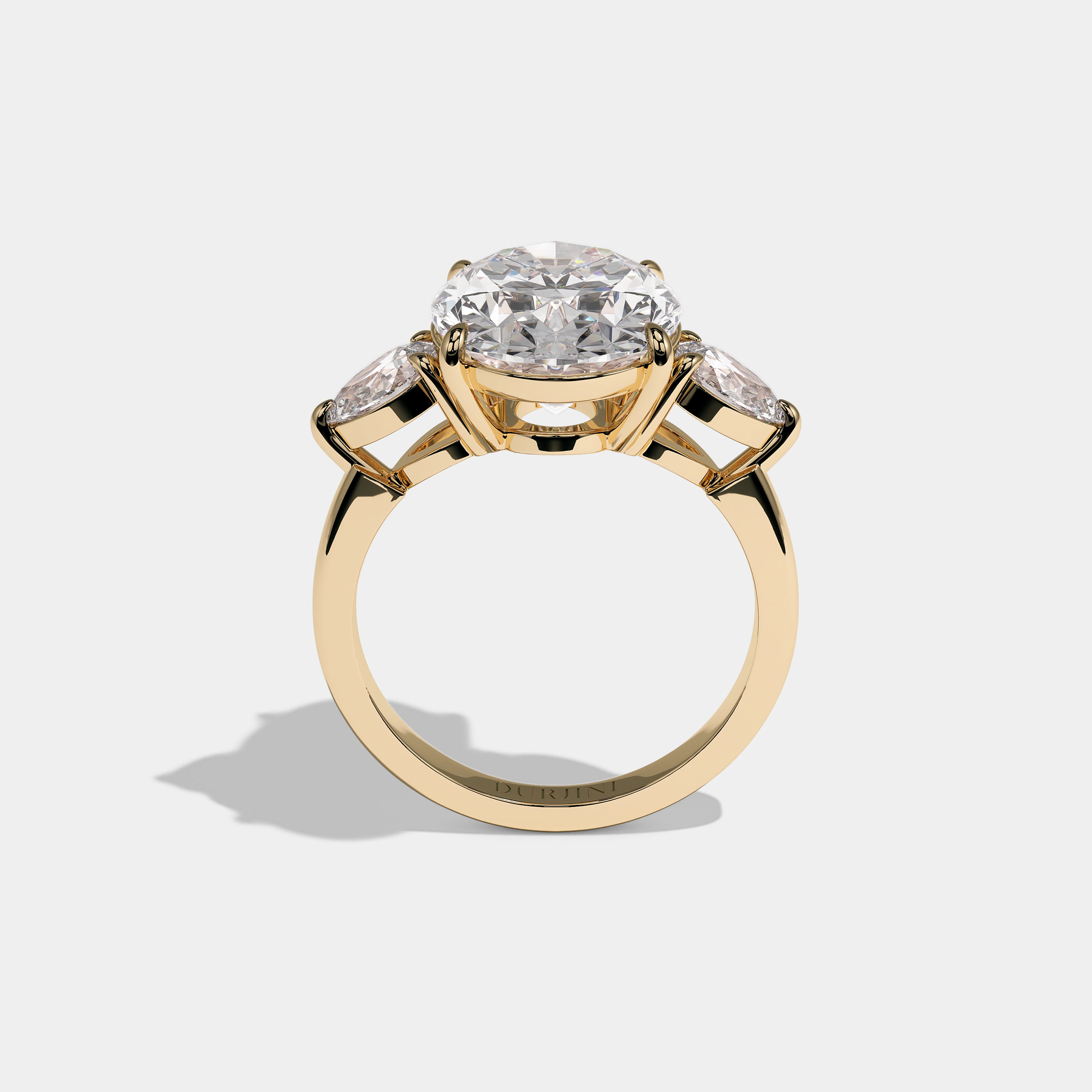 Full view Elsin Royale Diamond Oval Engagement Ring Yellow Gold Kurbãni Durjini