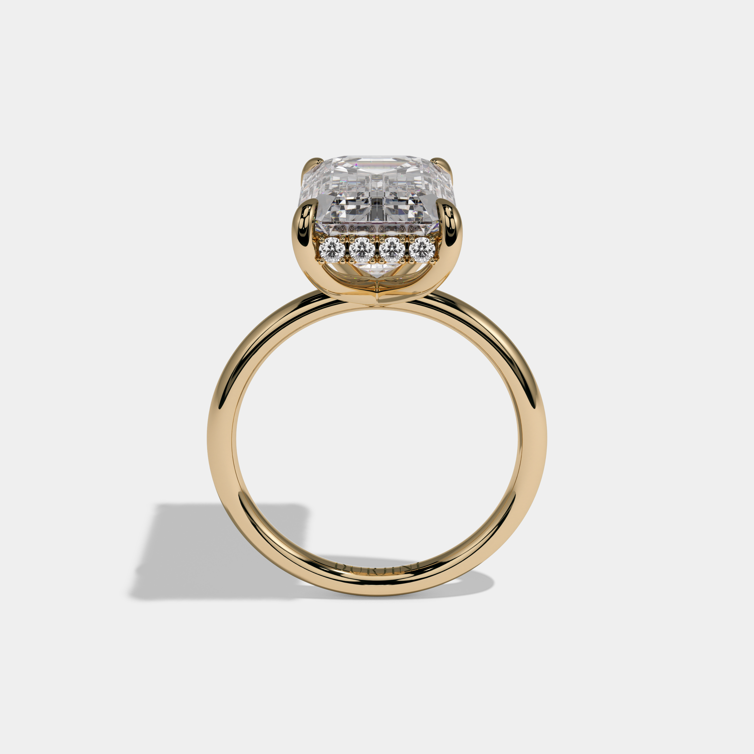 Anne Emerald Cut Diamond Halo With Plain Band Engagement Ring 10ct 18K Yellow Gold