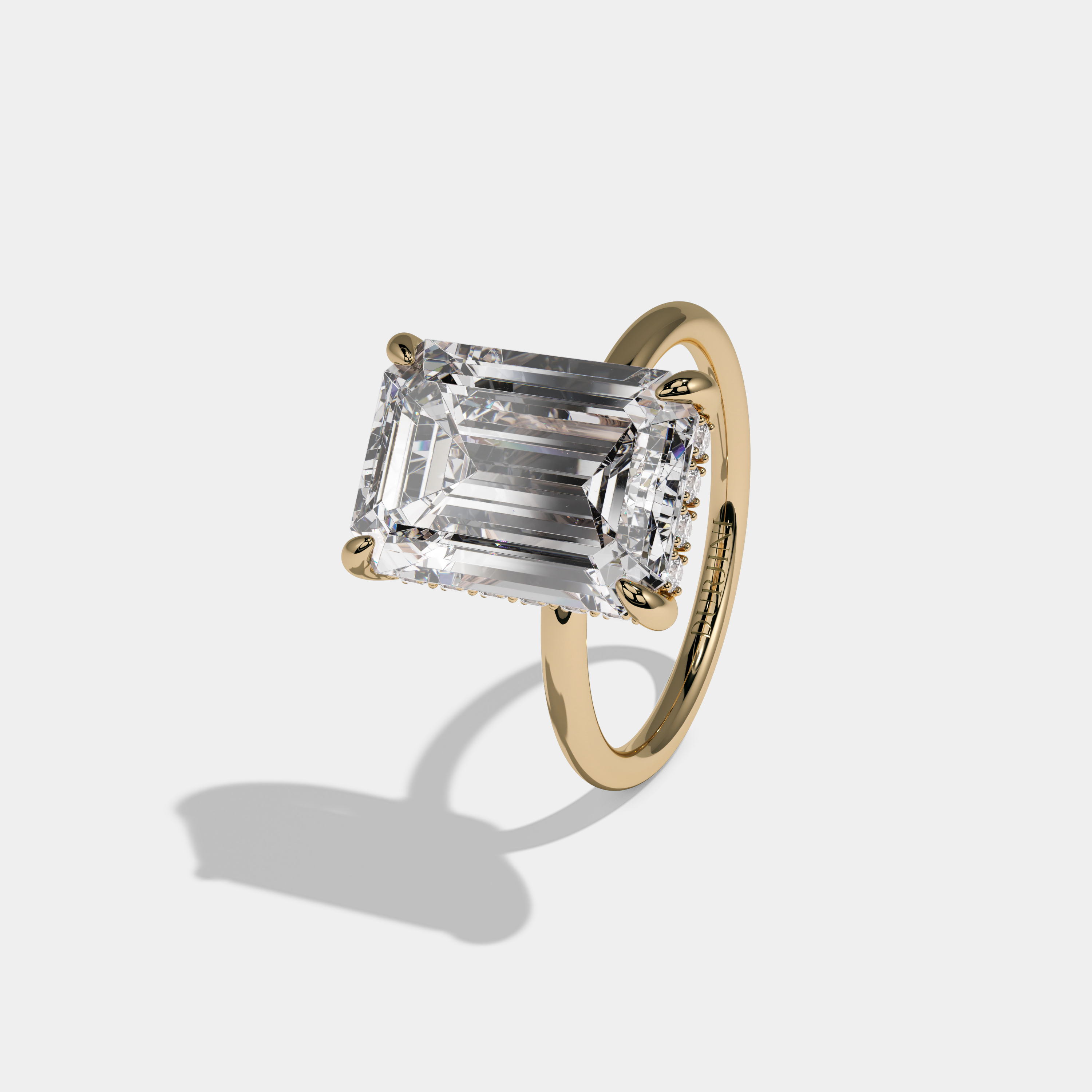 Anne Emerald Cut Diamond Halo With Plain Band Engagement Ring 10ct 18K Yellow Gold