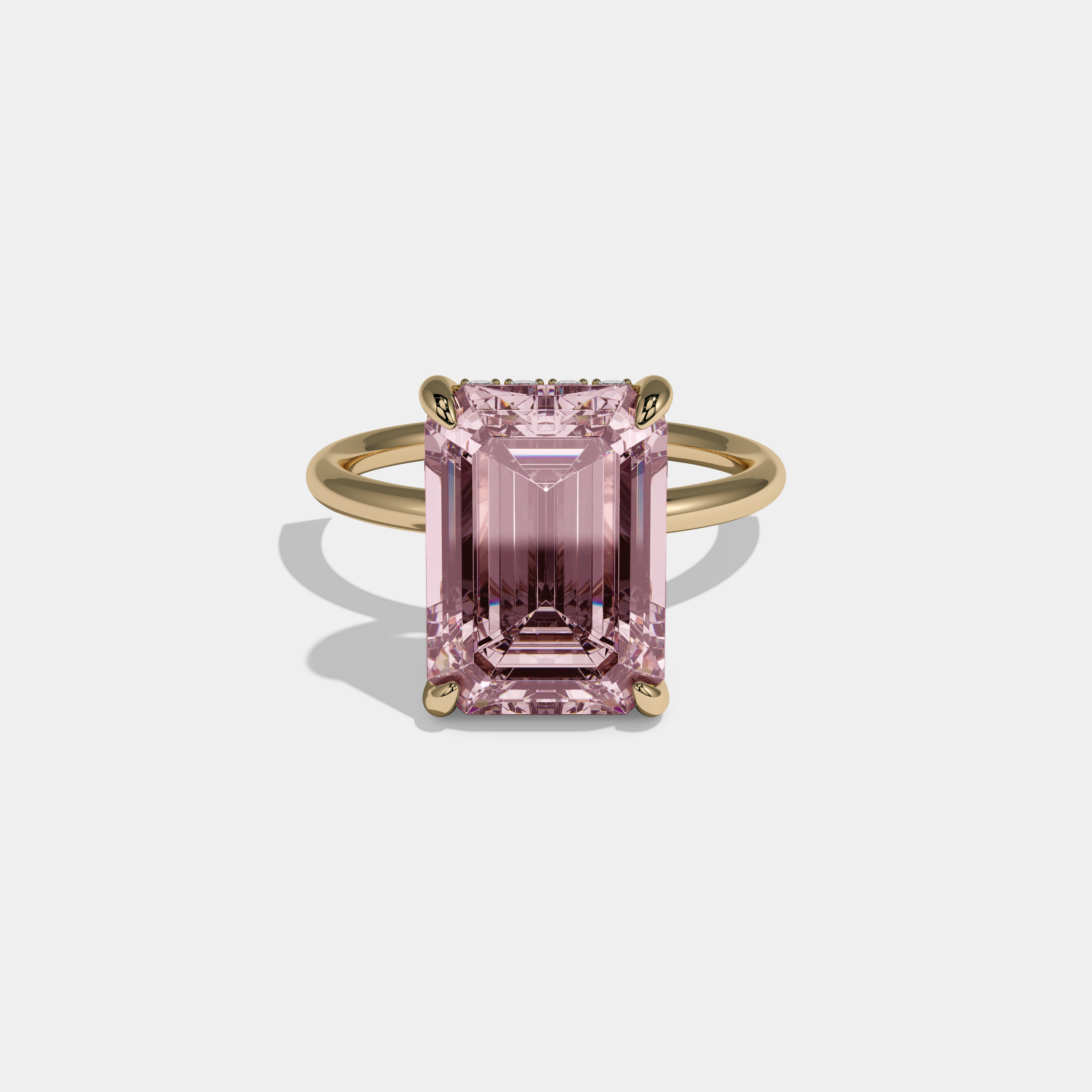 Charlotte Fancy Pink Emerald Brilliant Cut Diamond Plain Band With Hidden Halo 6.5ct 18K Yellow Gold