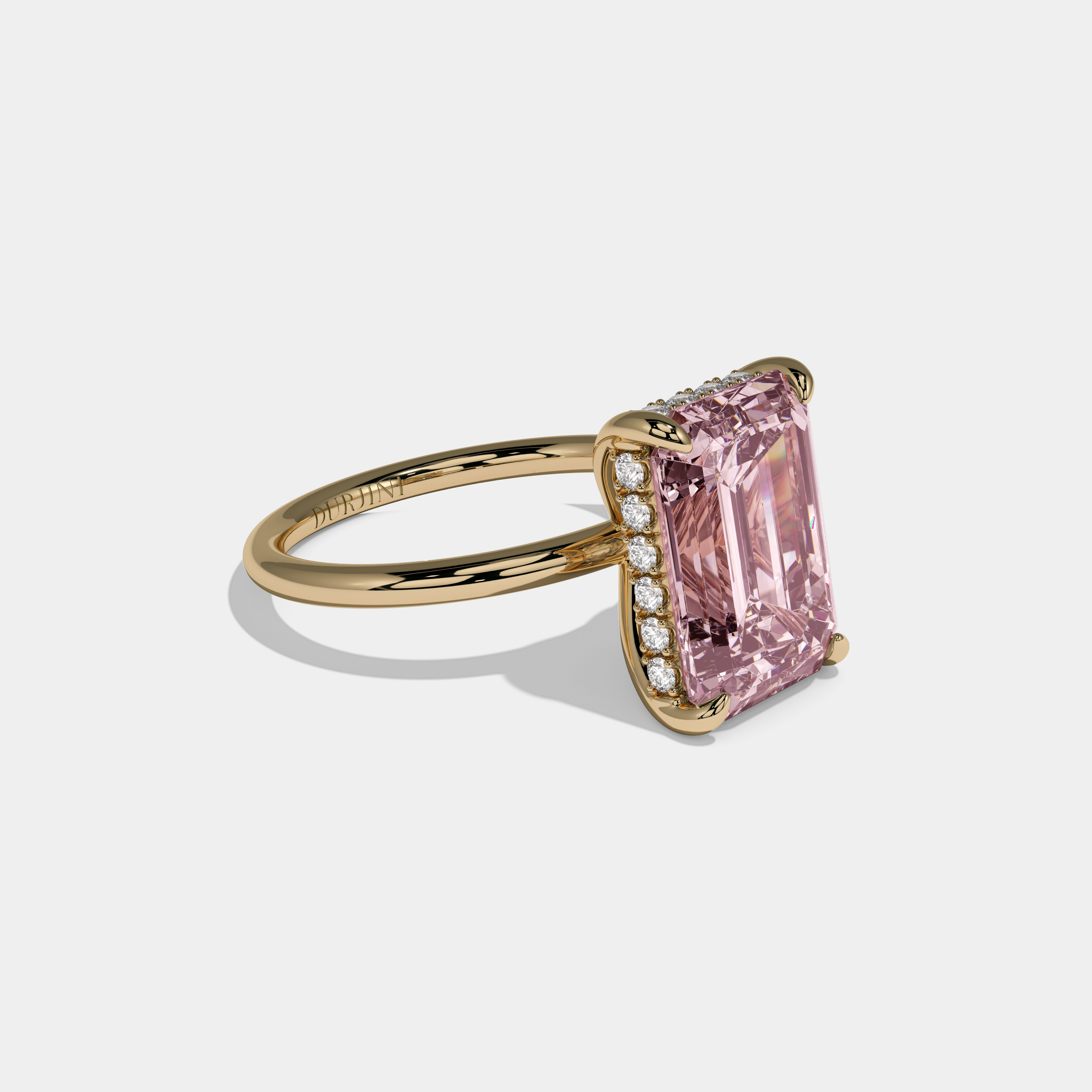 Charlotte Fancy Pink Emerald Brilliant Cut Diamond Plain Band With Hidden Halo 6.5ct 18K Yellow Gold