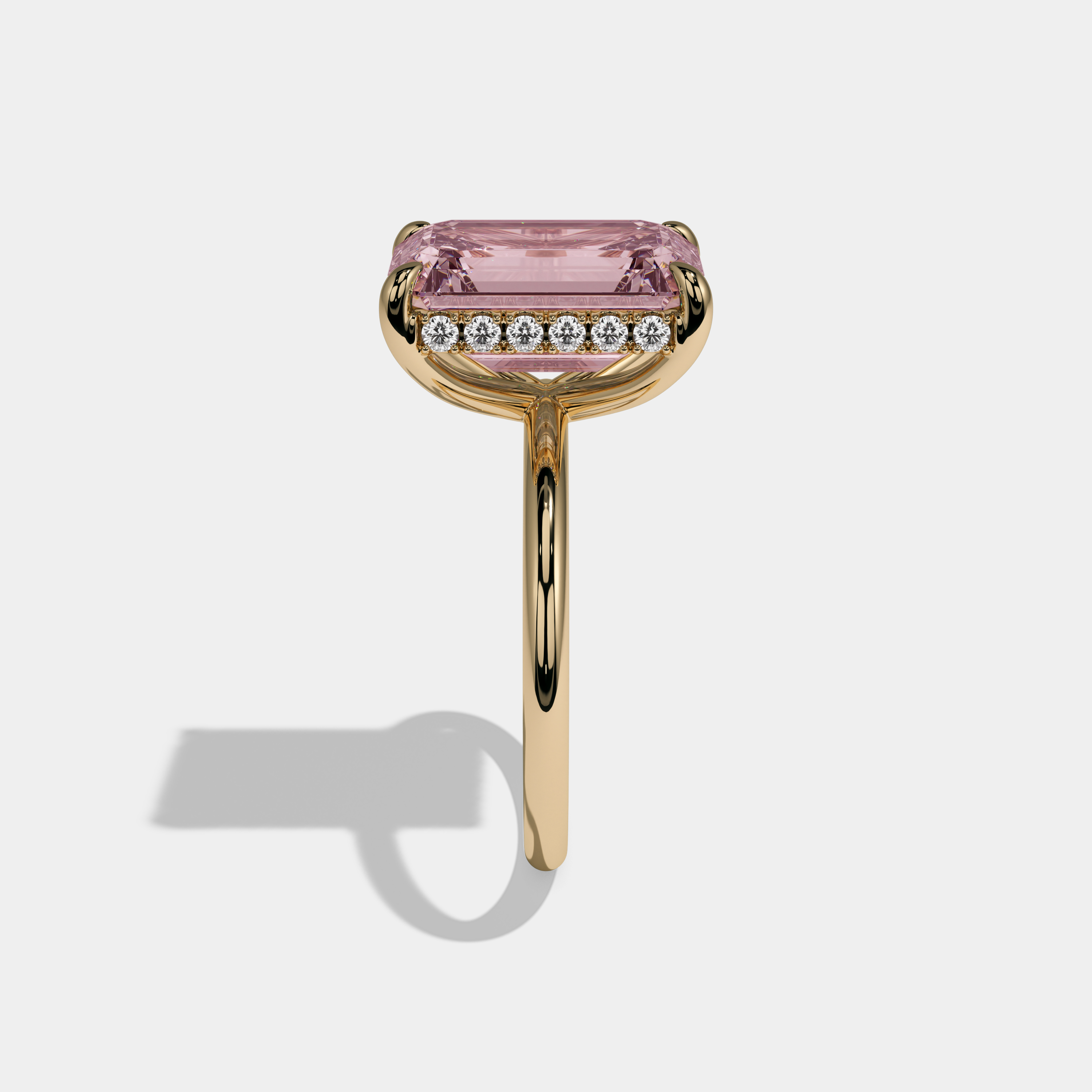 Charlotte Fancy Pink Emerald Brilliant Cut Diamond Plain Band With Hidden Halo 6.5ct 18K Yellow Gold