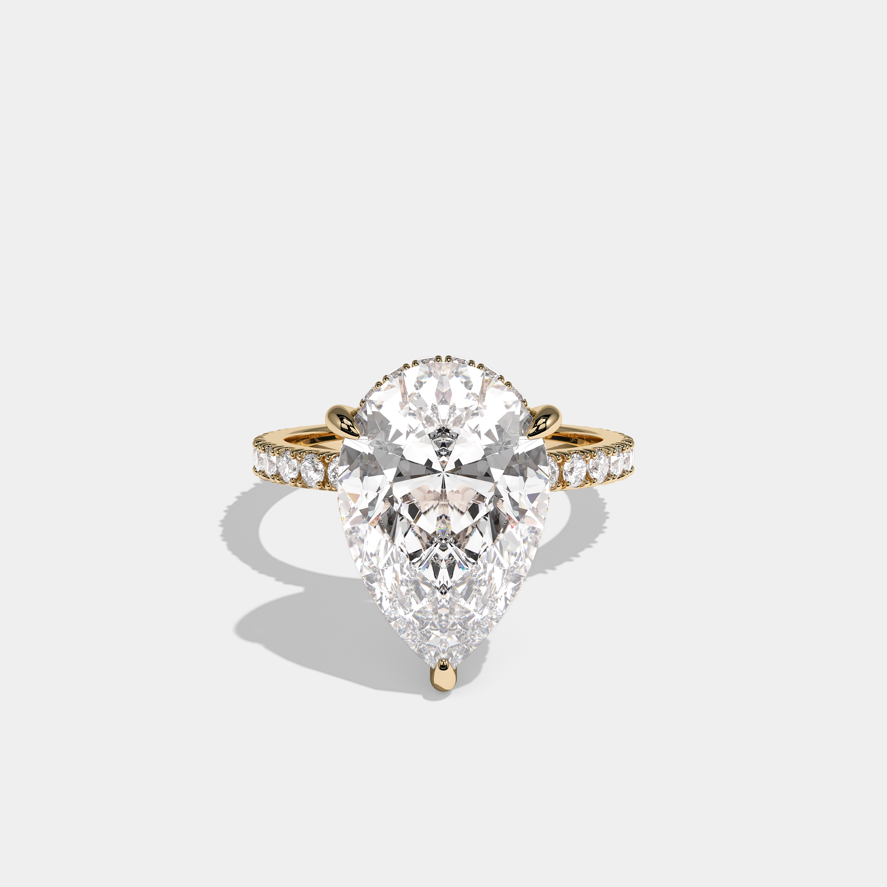 Front view Aurisse Duchess Diamond Pear Halo Engagement Ring Yellow Gold Kurbãni Durjini