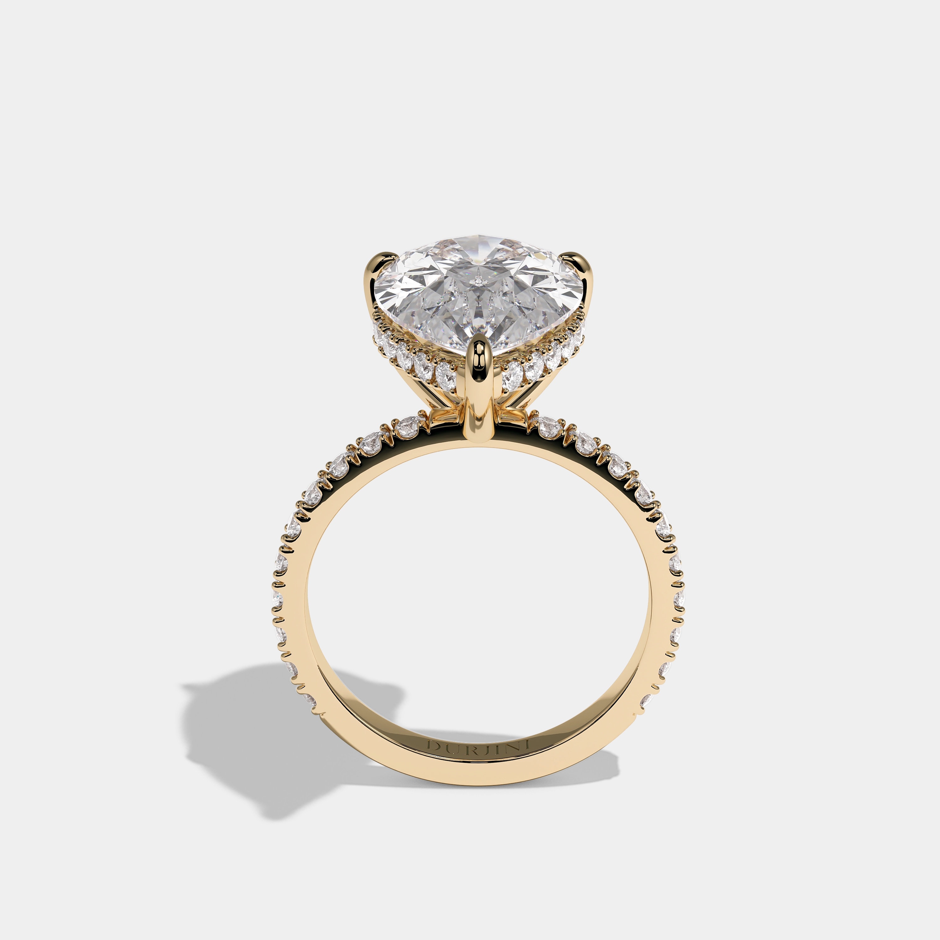 Full view Aurisse Duchess Diamond Pear Halo Engagement Ring Yellow Gold Kurbãni Durjini