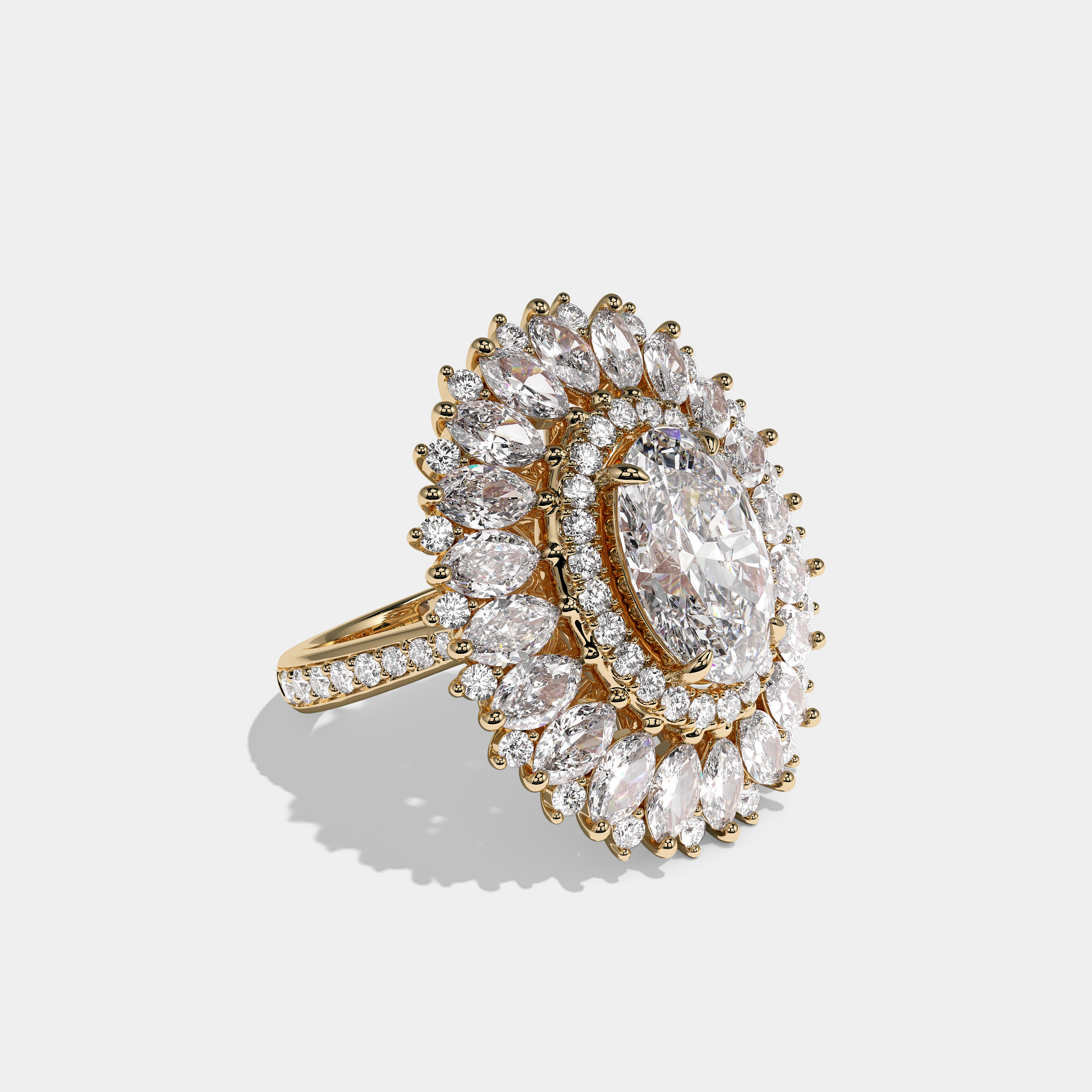 Florence Royale oval brilliant halo diamond engagement ring in 18K yellow gold by Kurbãni Durjini, right view