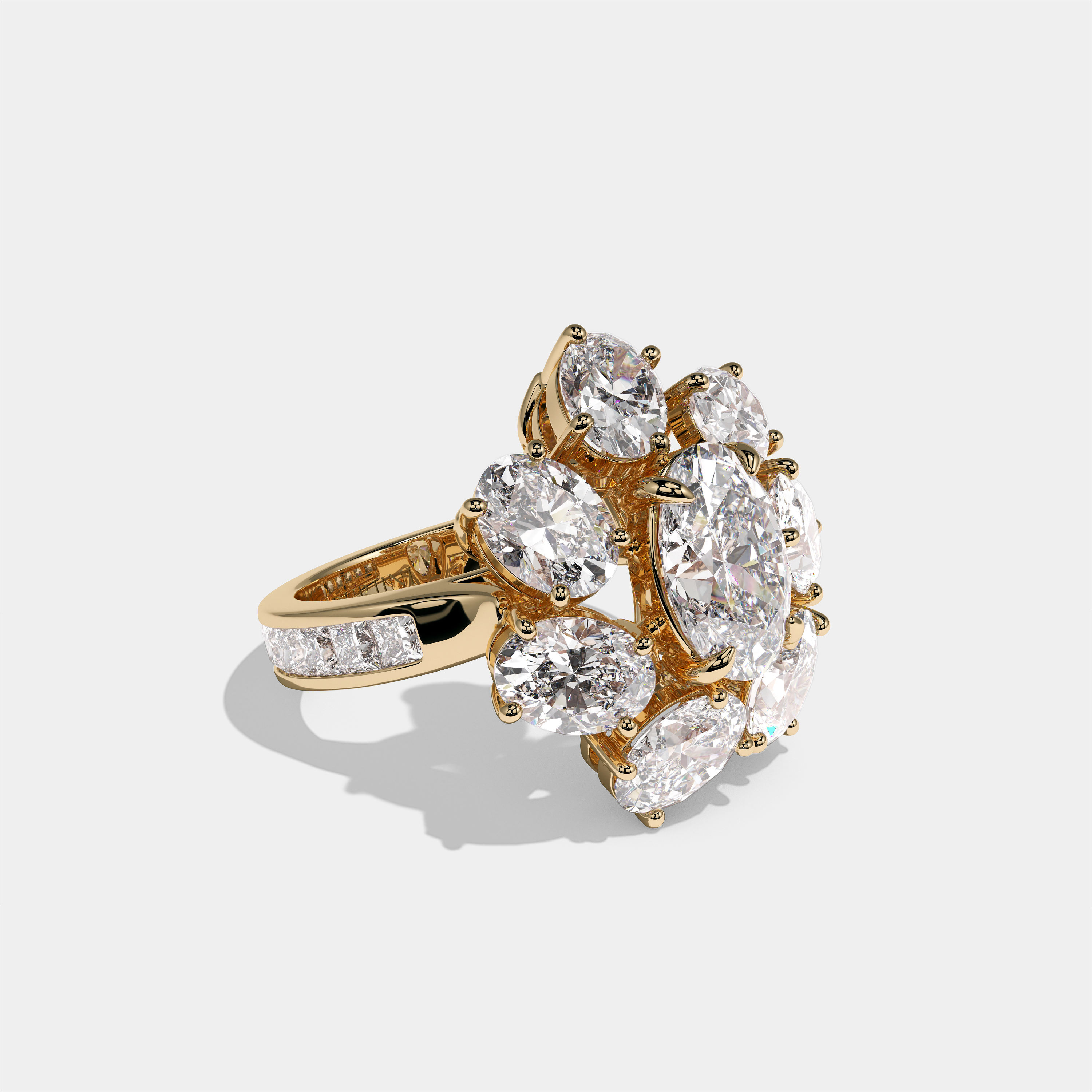 Edith Marquise oval halo diamond engagement ring in 18K yellow gold by Kurbãni Durjini, right view