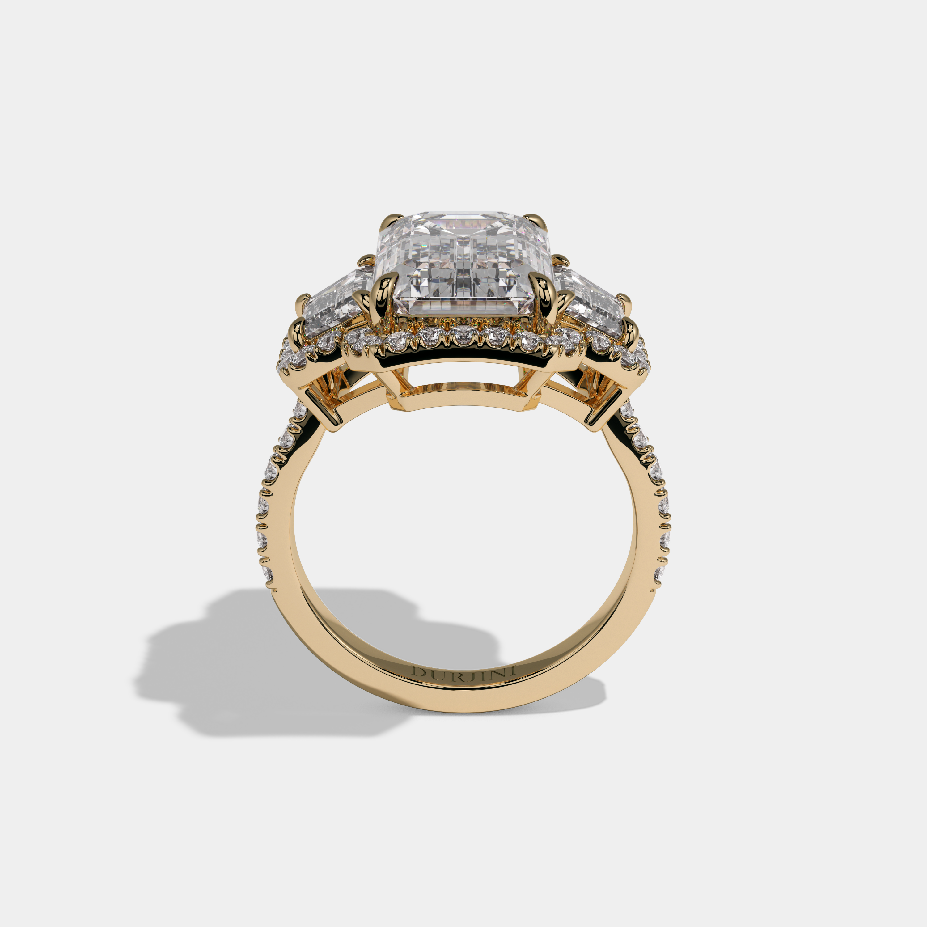Mary Emerald Cut Diamond Band With Step Cut Sides Engagement Ring 10ct 18K Yellow Gold
