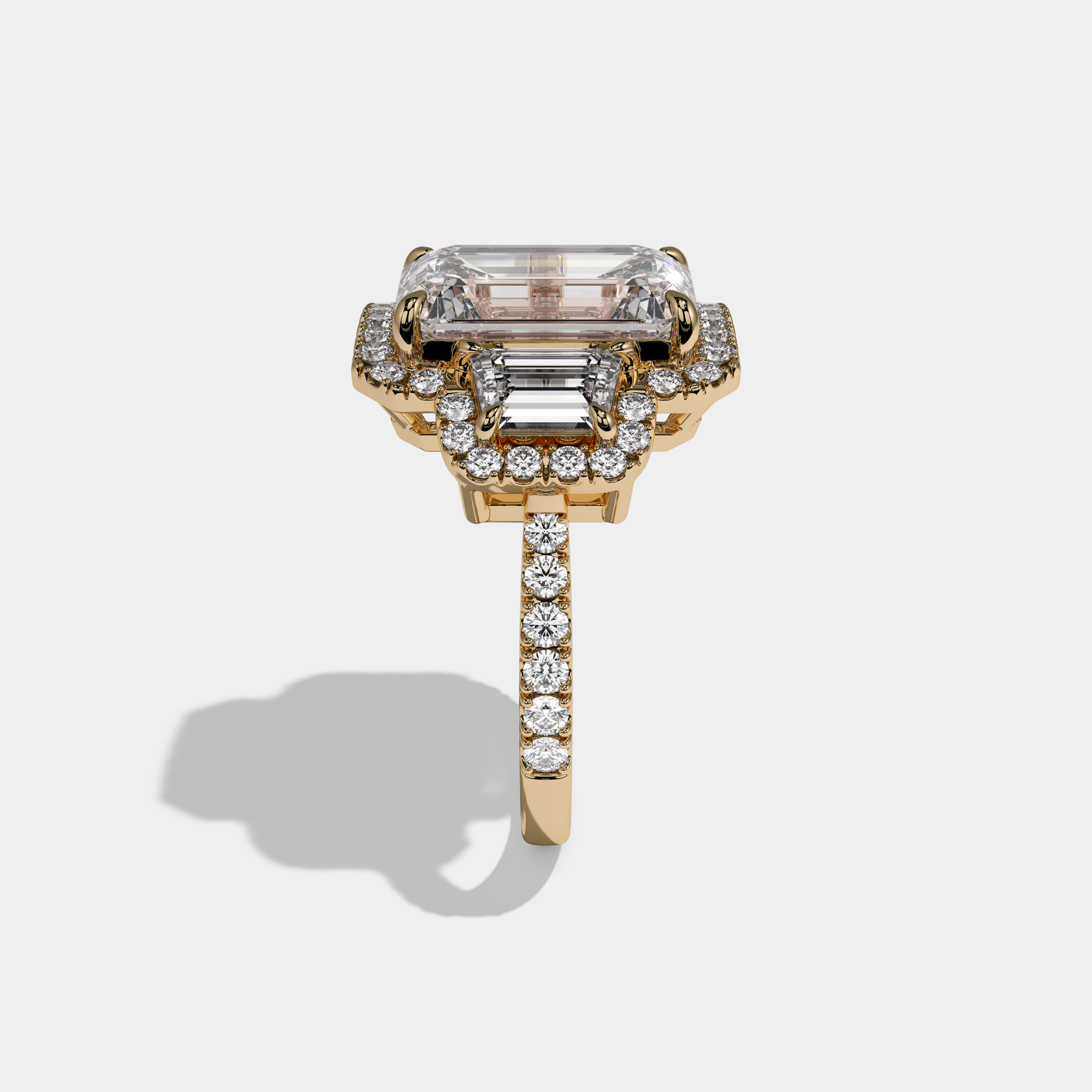 Mary Emerald Cut Diamond Band With Step Cut Sides Engagement Ring 10ct 18K Yellow Gold
