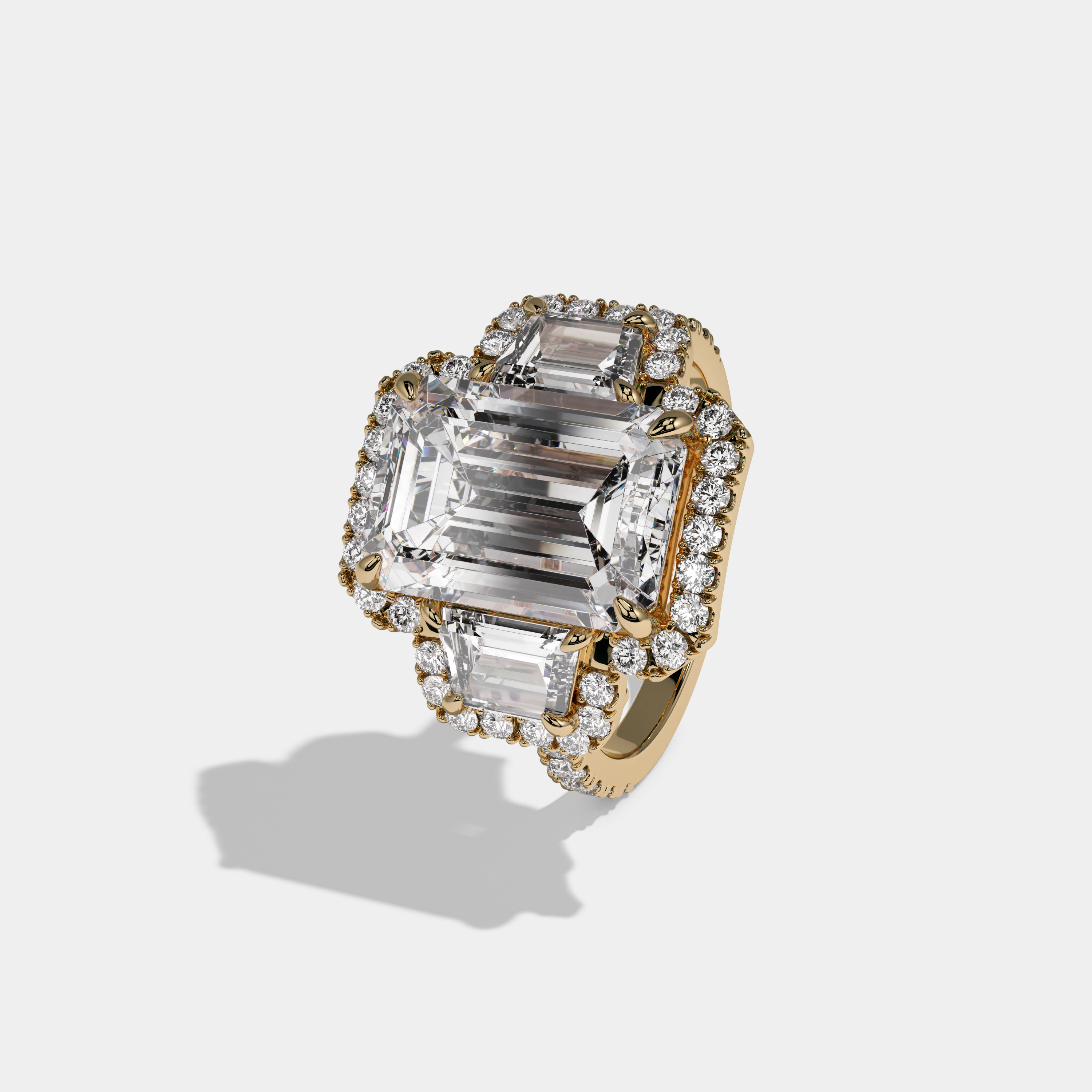 Mary Emerald Cut Diamond Band With Step Cut Sides Engagement Ring 10ct 18K Yellow Gold