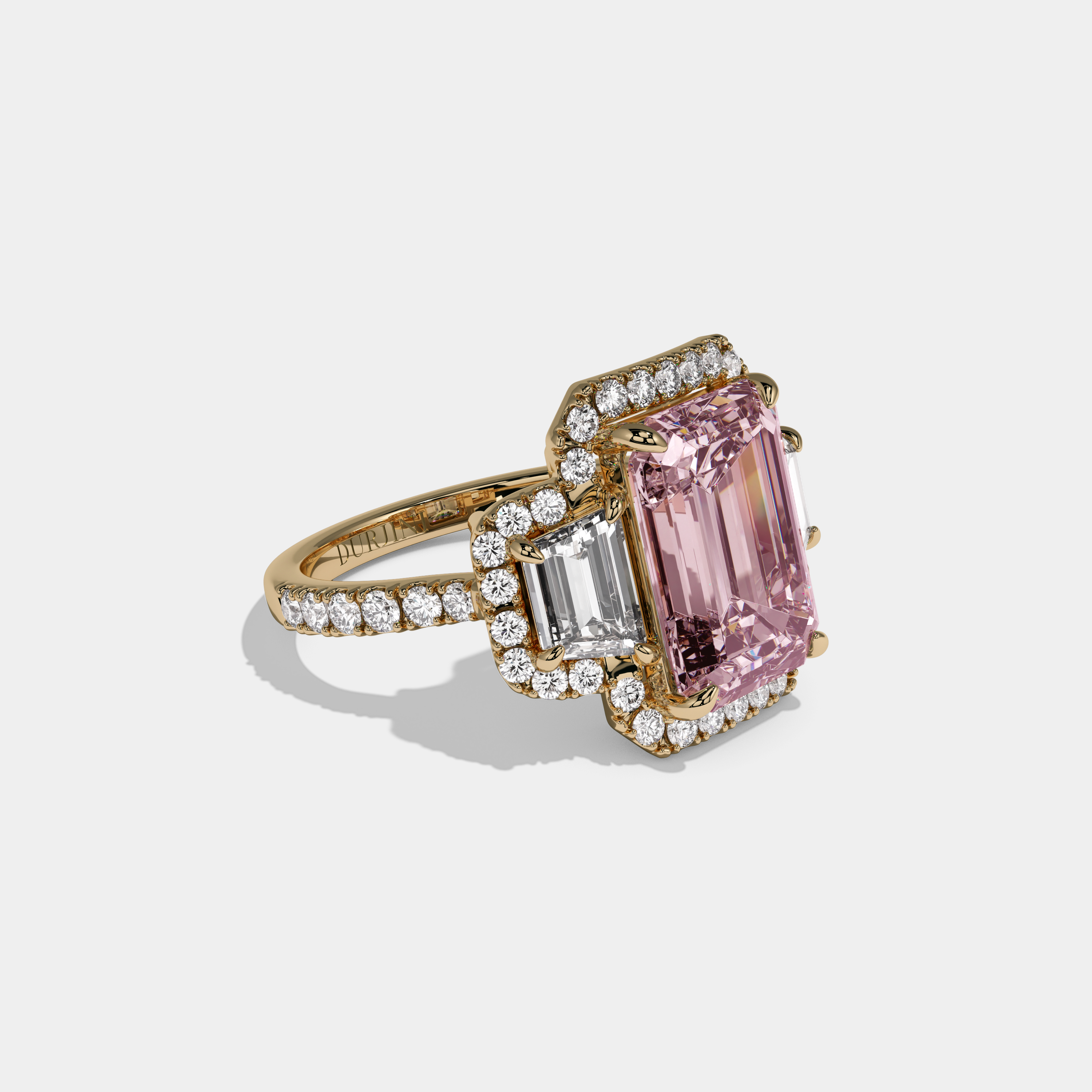 Charlotte Fancy Pink Emerald Cut Diamond Band With Halo Engagement Ring 8ct 18K Yellow Gold