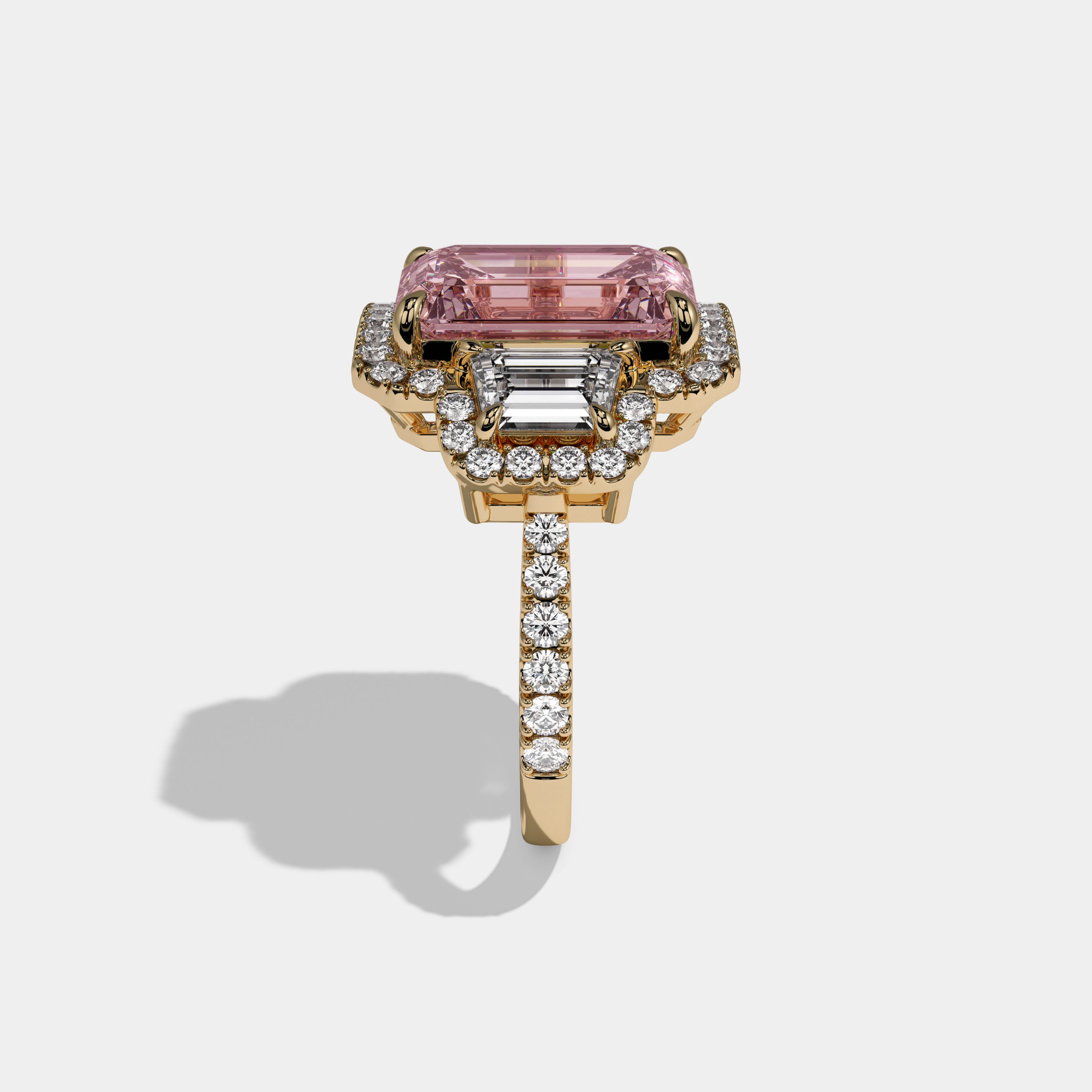 Charlotte Fancy Pink Emerald Cut Diamond Band With Halo Engagement Ring 8ct 18K Yellow Gold