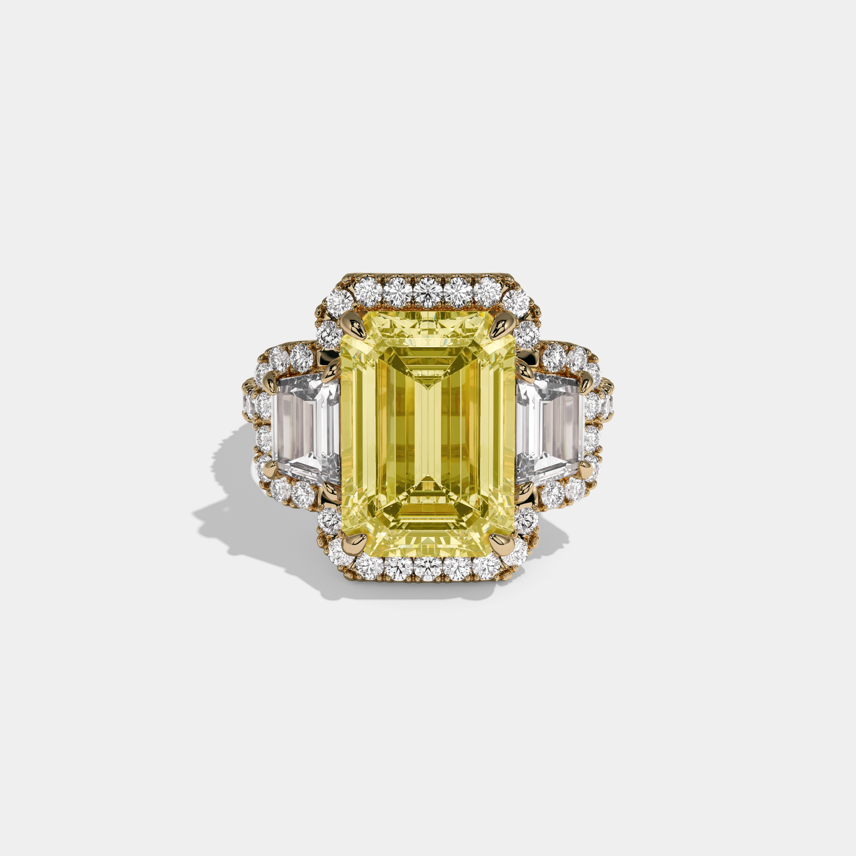 Eleanor Fancy Yellow Emerald Cut Diamond Band With Step Cut Sides Engagement Ring 10ct 18k Yellow Gold