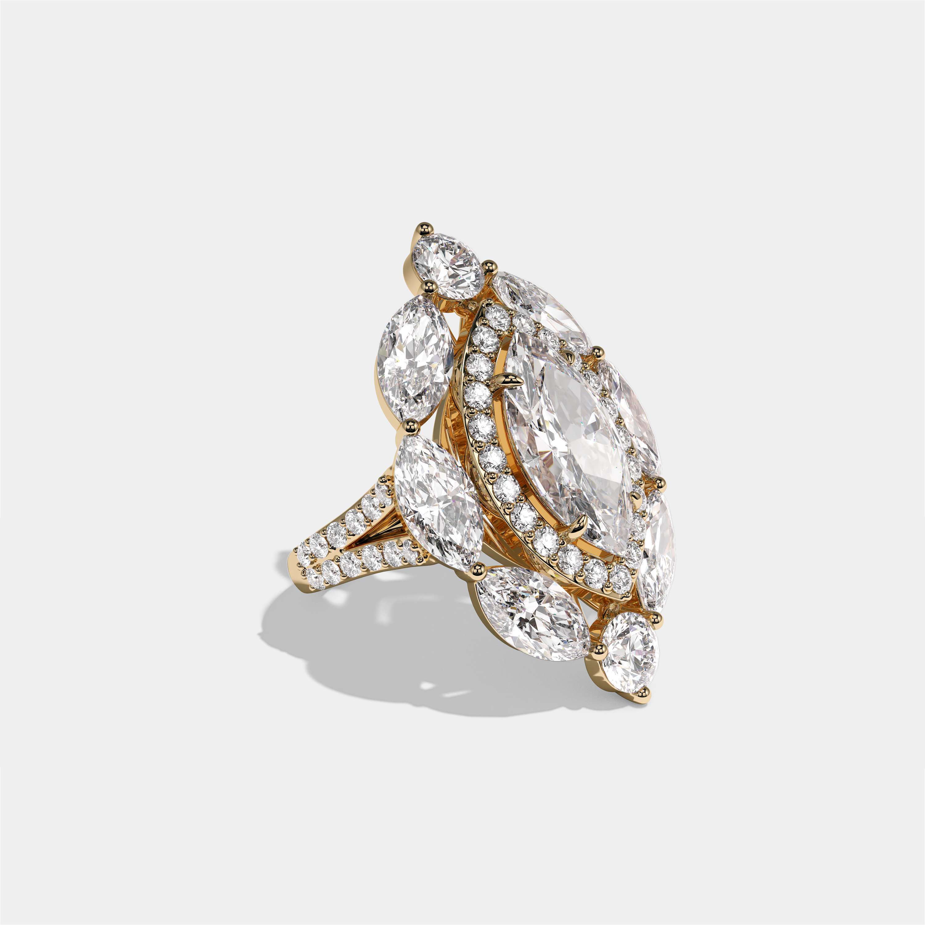 Louisa Sovereign marquise diamond engagement ring in 18K yellow gold by Kurbãni Durjini, right view