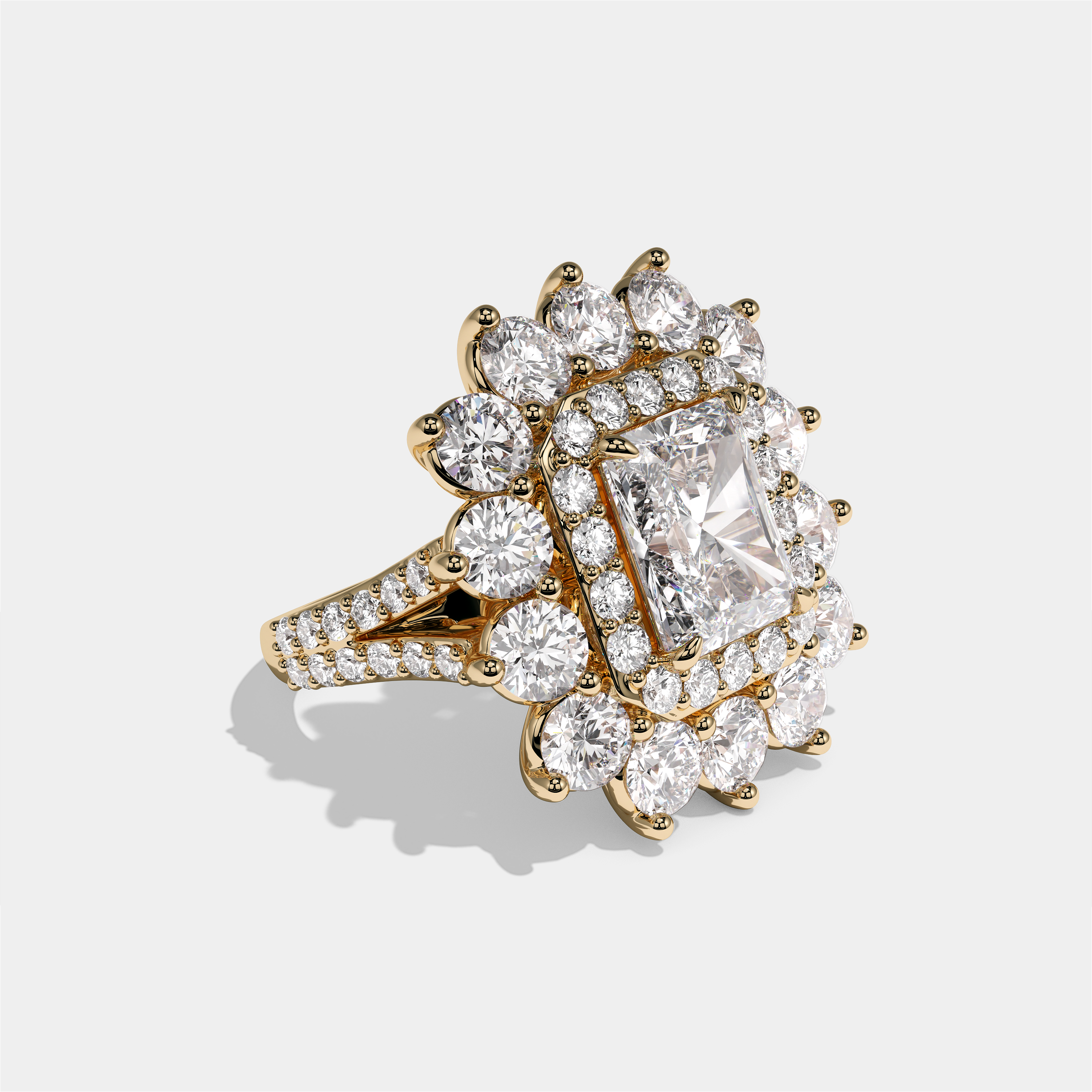 Matilda Empress radiant diamond engagement ring in 18K yellow gold by Kurbãni Durjini, right view