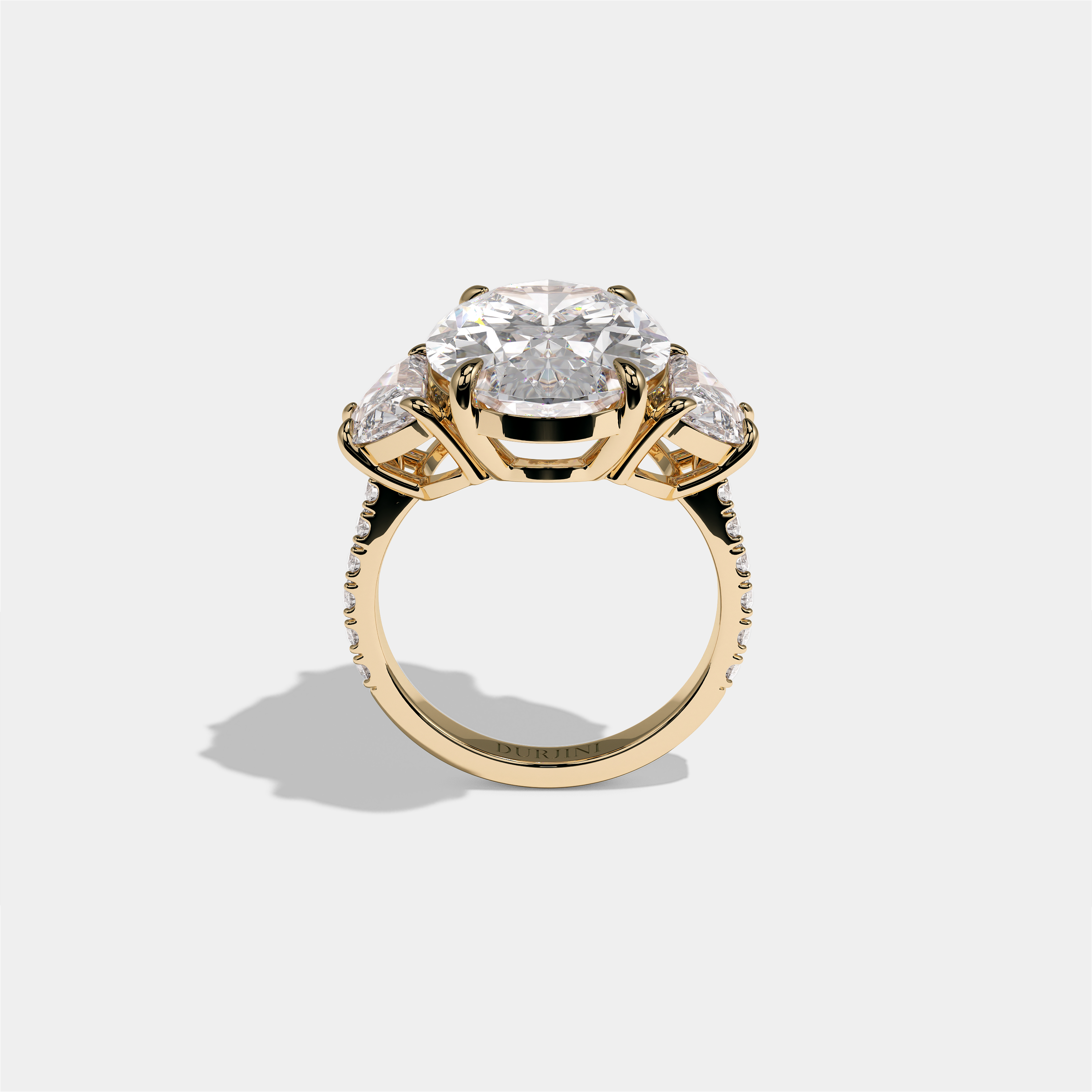 Philippa Countess Agnes diamond oval halo engagement ring in 18K yellow gold by Kurbãni Durjini, full view