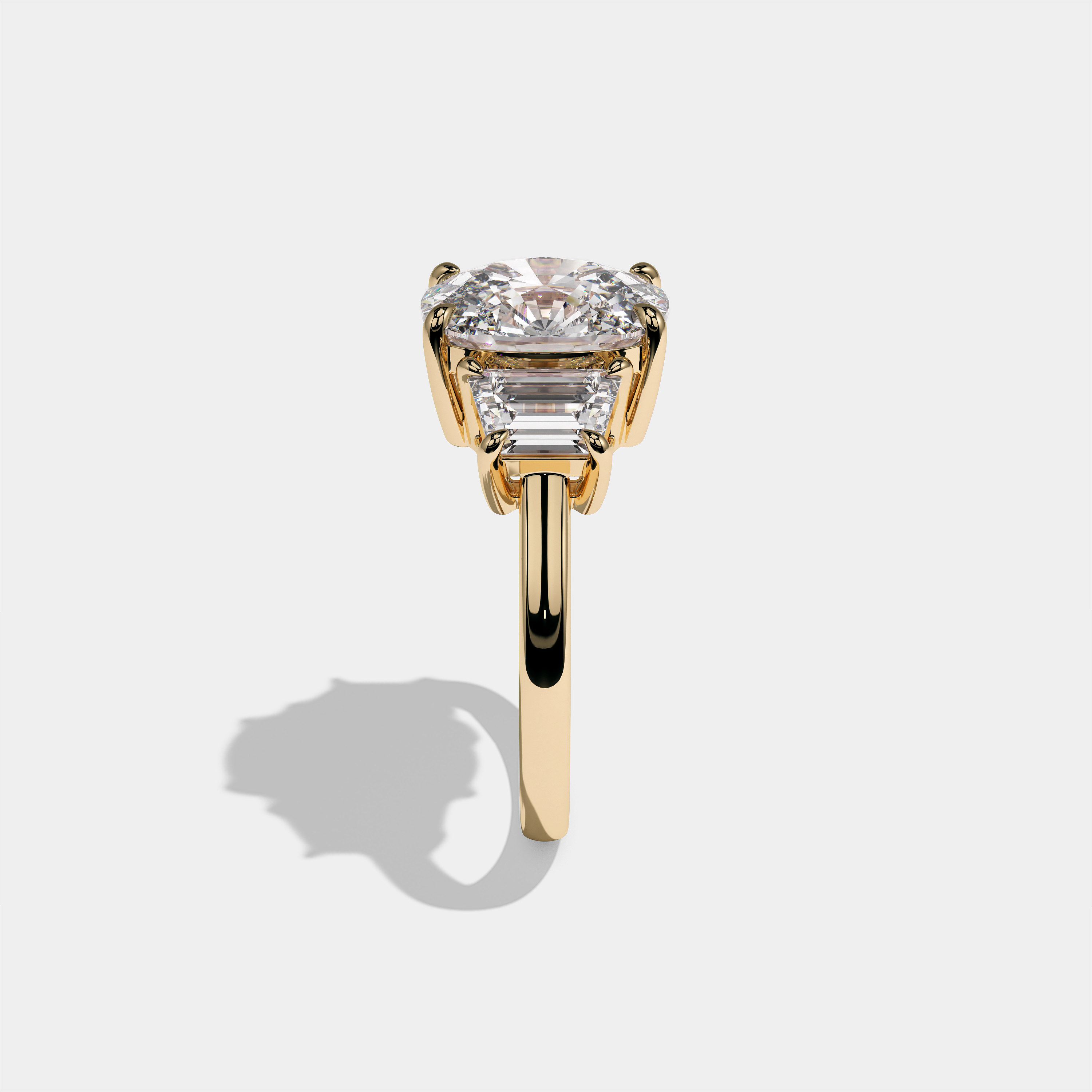 Matilda Lady Seraphine diamond cushion engagement ring in 18K yellow gold by Kurbãni Durjini, side view