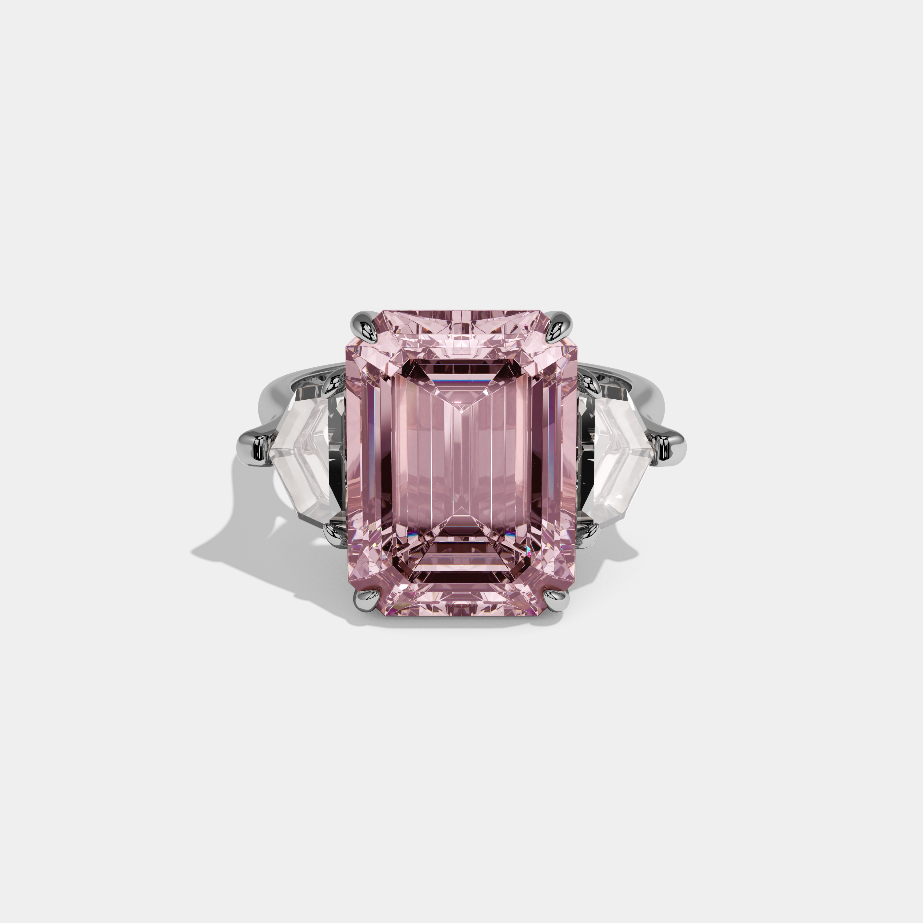 Alexandra Fancy Pink Emerald Cut Diamond Plain Band Engagement Ring With Pentagon Sides 9ct 18K White Gold