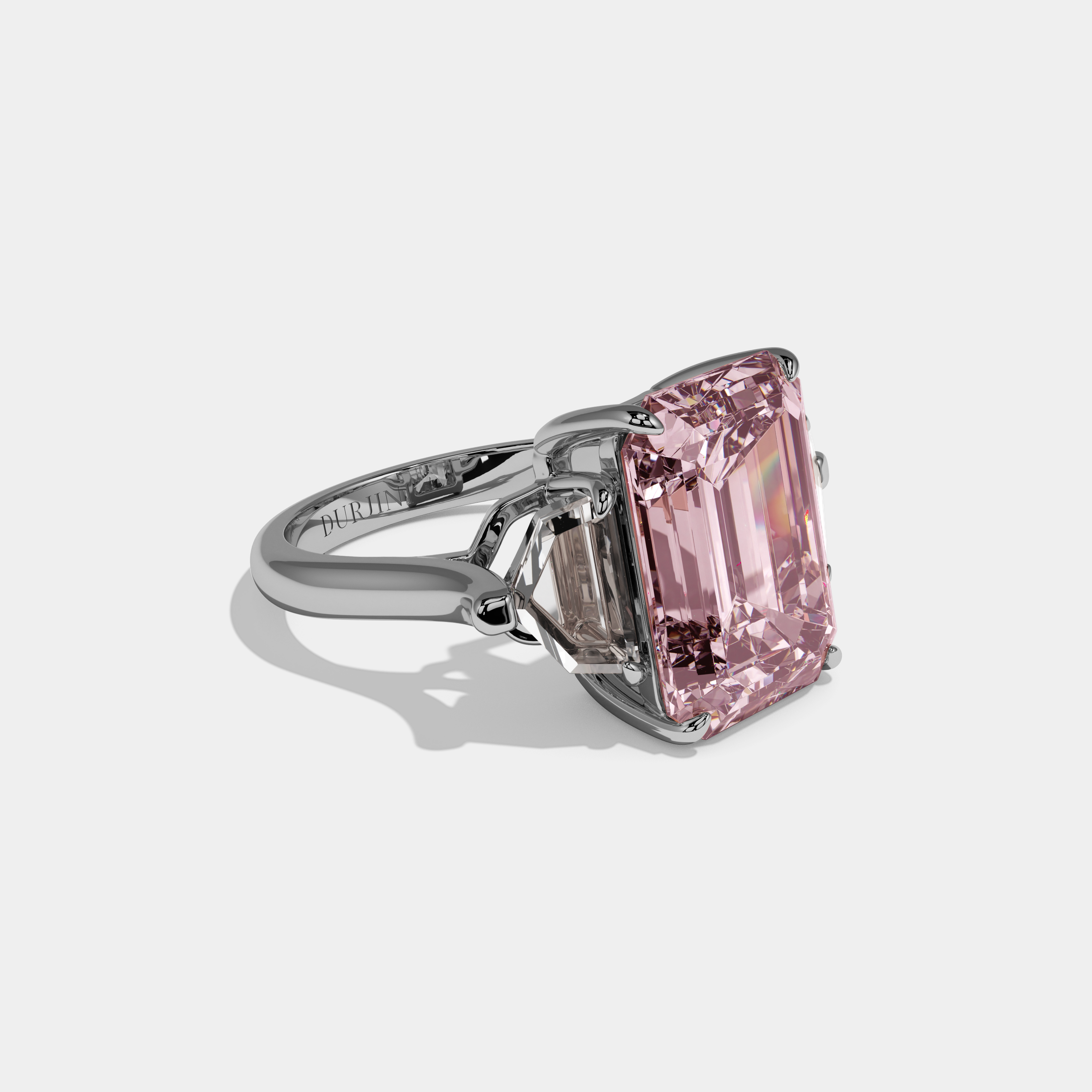 Alexandra Fancy Pink Emerald Cut Diamond Plain Band Engagement Ring With Pentagon Sides 9ct 18K White Gold
