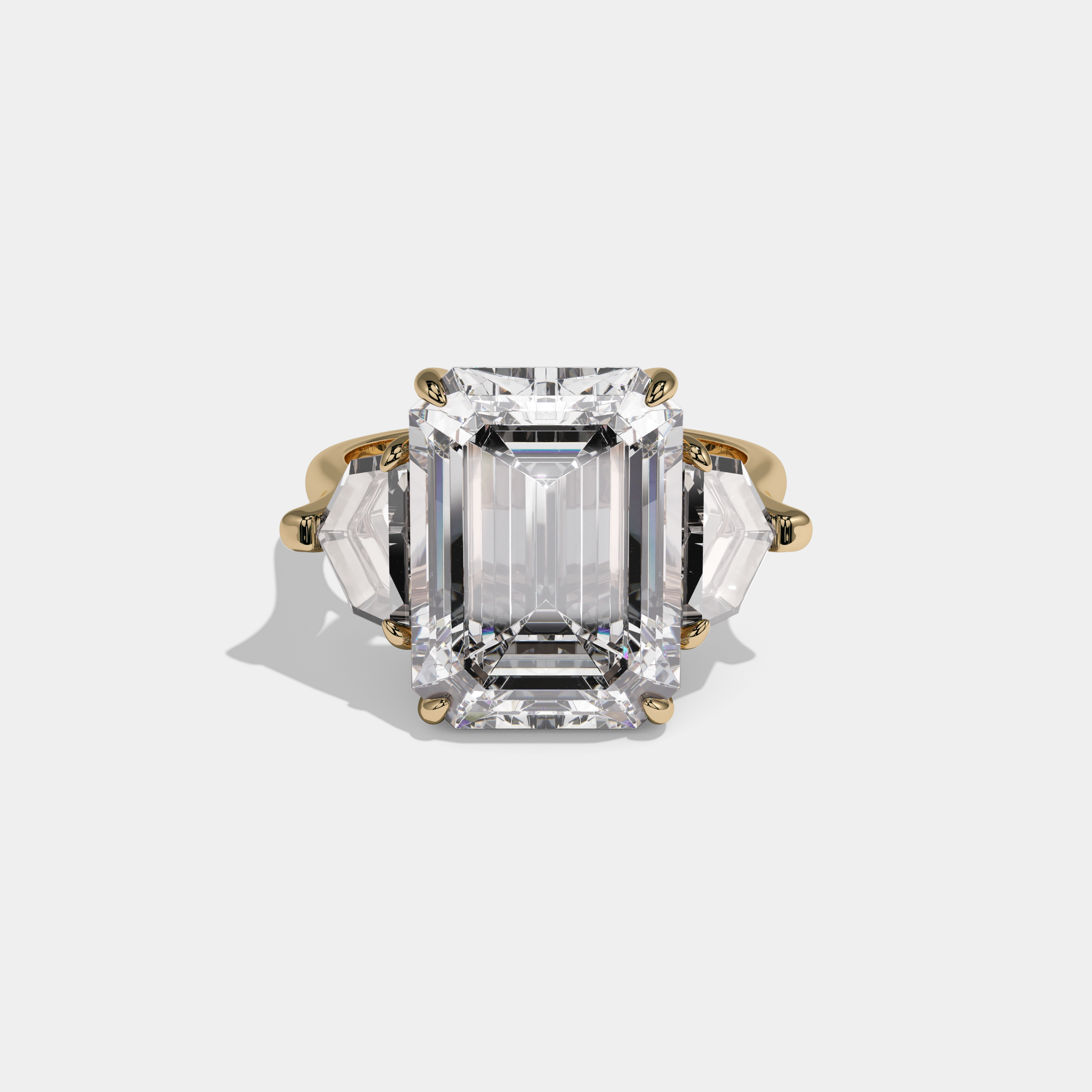 Alexandra Emerald Cut Diamond With Pentagonal Side Diamond Plain Band Engagement Ring 10ct 18K Yellow Gold