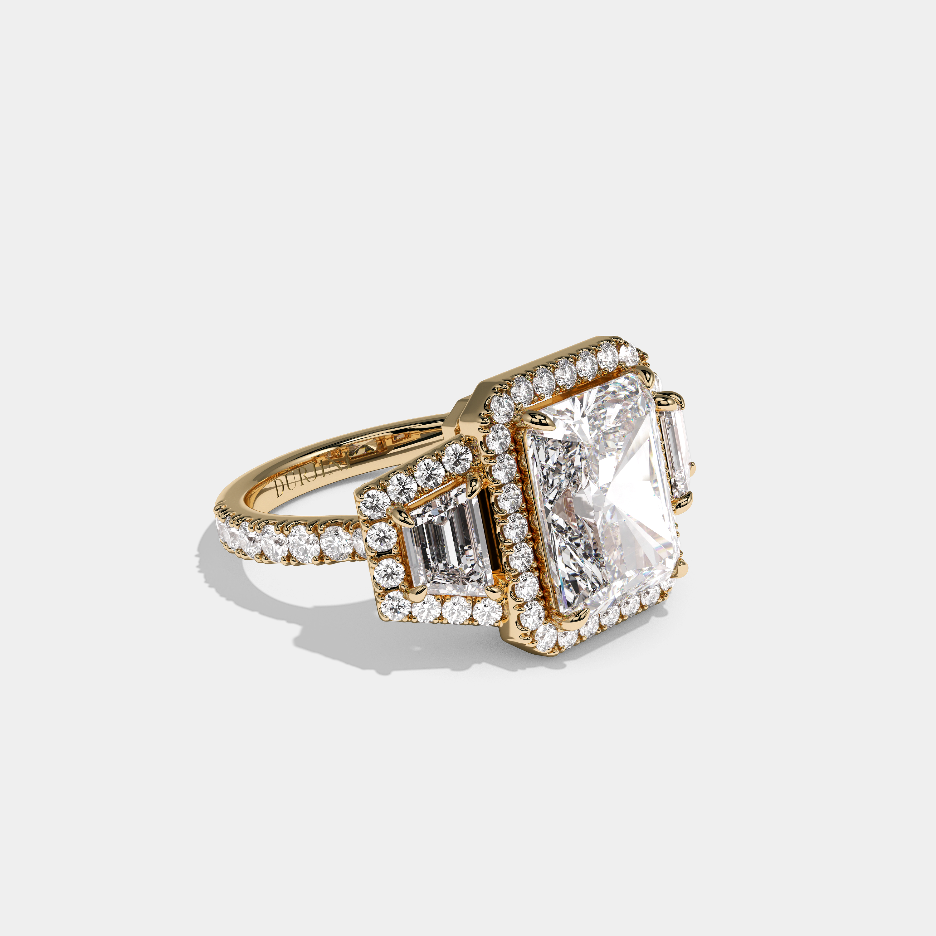 Bryony Lady Everild diamond radiant halo engagement ring in 18K yellow gold by Kurbãni Durjini, right view