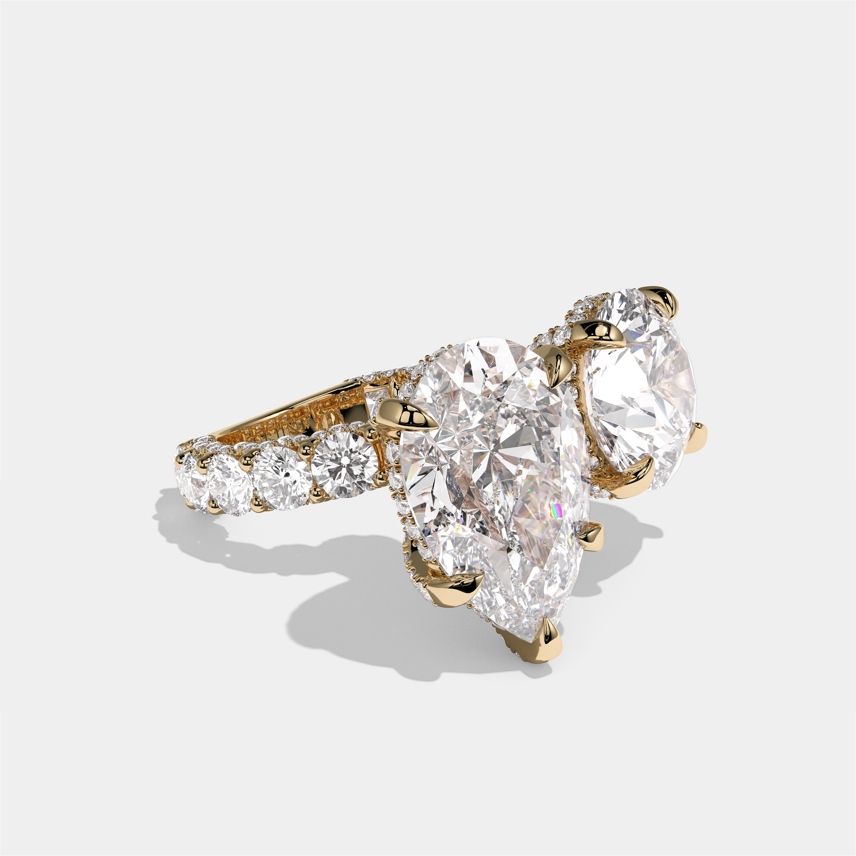 Batya Lady of Grace diamond pear toi moi halo engagement ring in 18K yellow gold by Kurbãni Durjini, right view