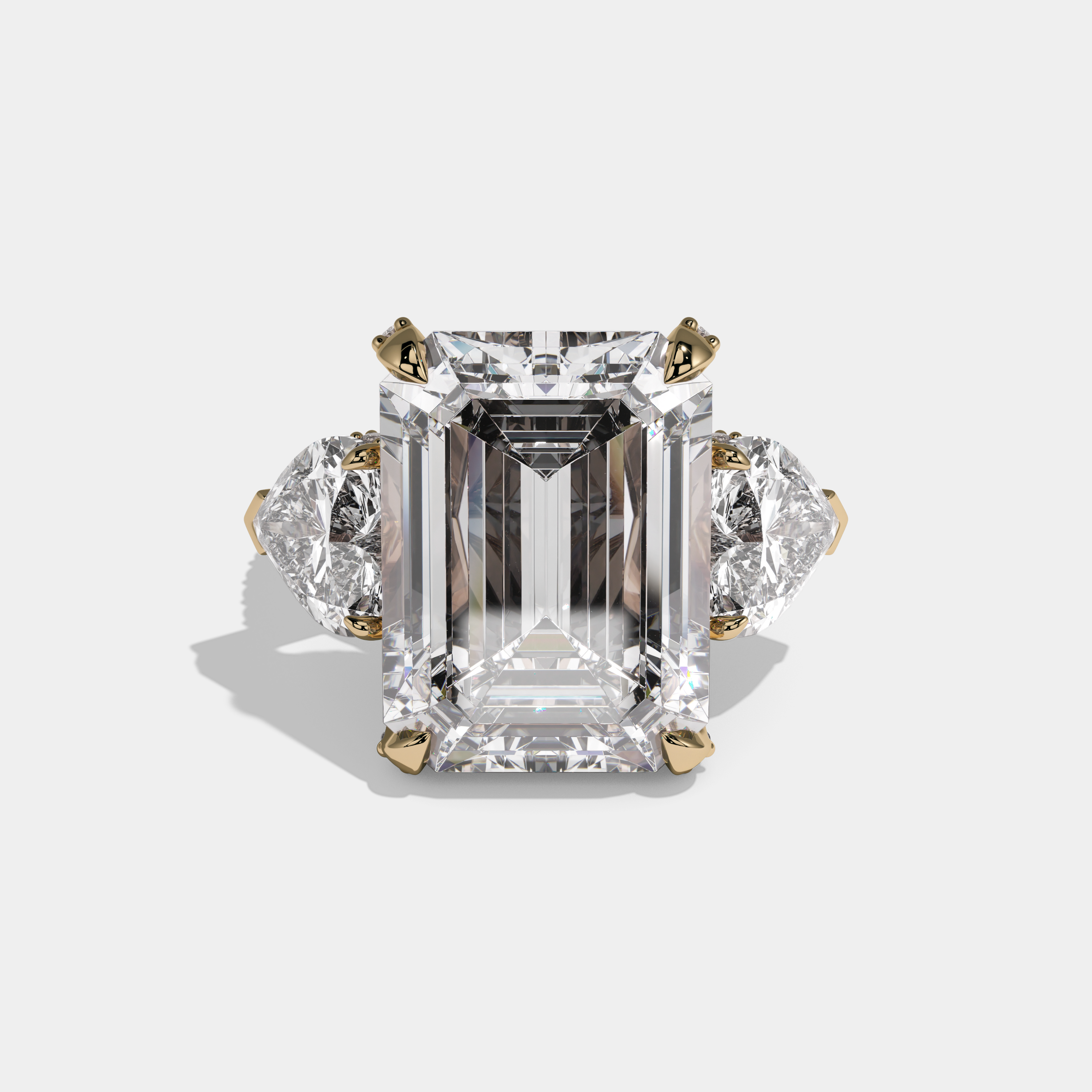 Matilda Emerald Cut Diamond Halo Engagement Ring With Twin Heart Sides 10ct 18K Yellow Gold