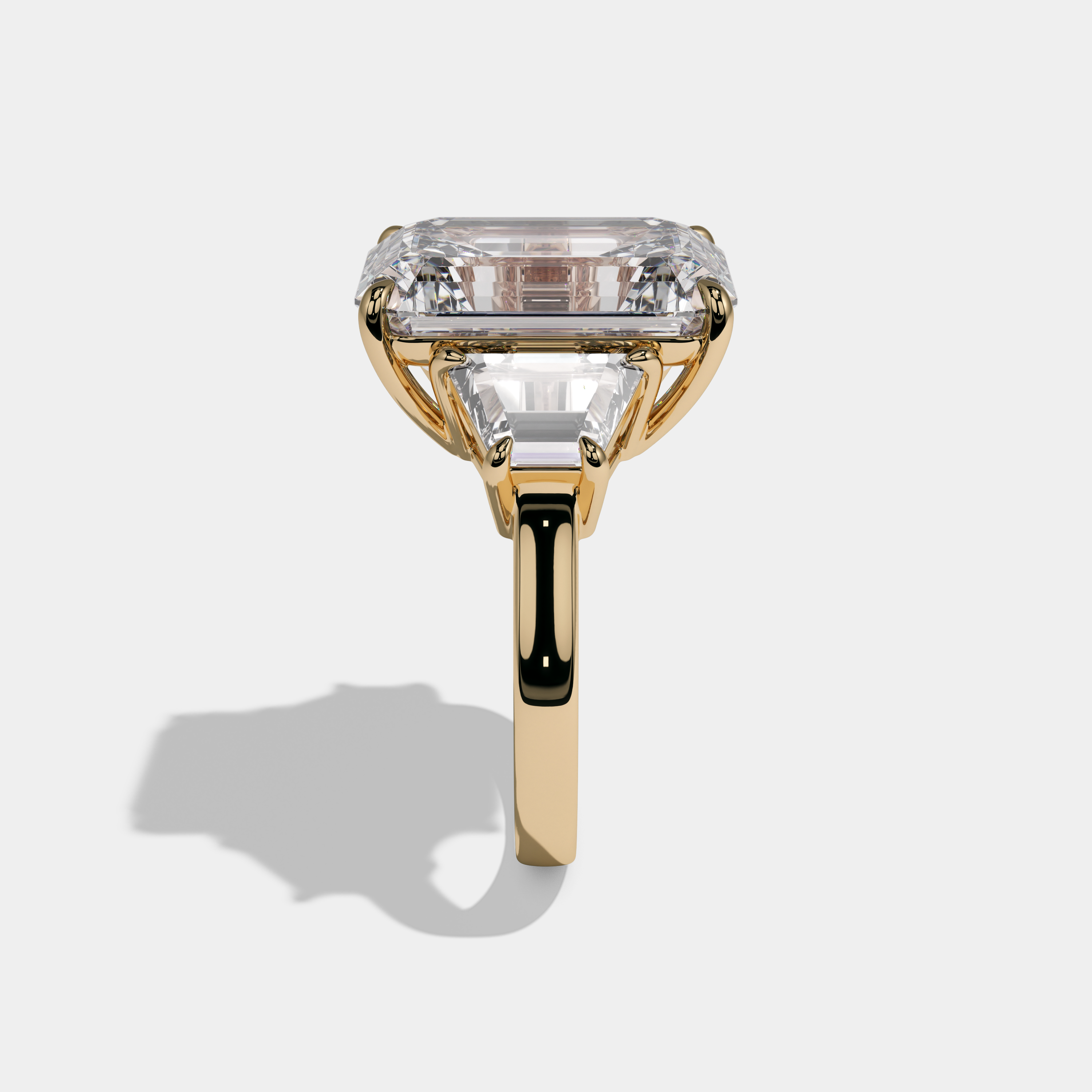 Isabella Emerald Cut Diamond Plain Band With Step Cut Sides Engagement Ring 10ct 18K Yellow Gold
