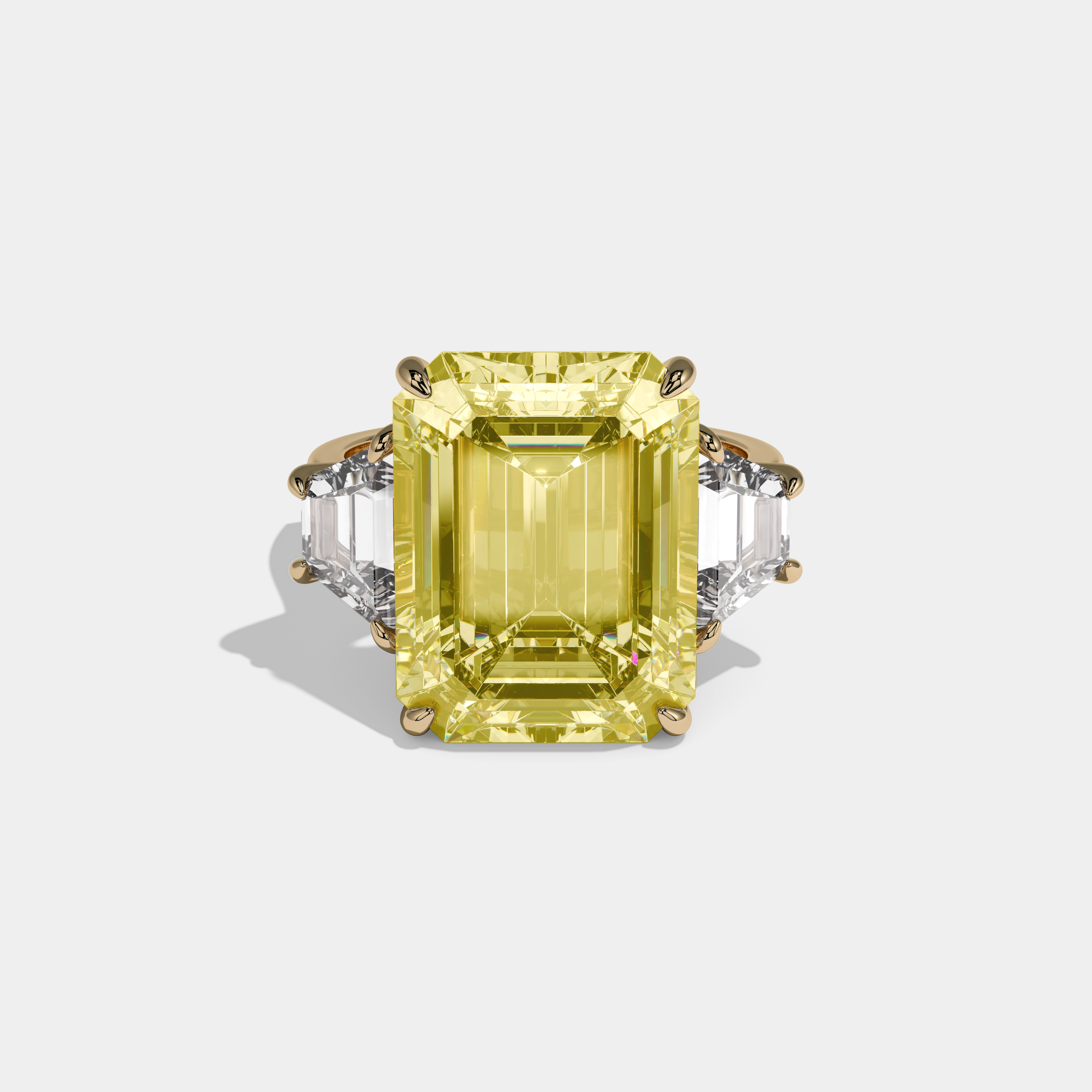 Diana Fancy Yellow Emerald Cut Diamond Plain Band With Step Cut Sides Engagement Ring 10ct 18K Yellow Gold