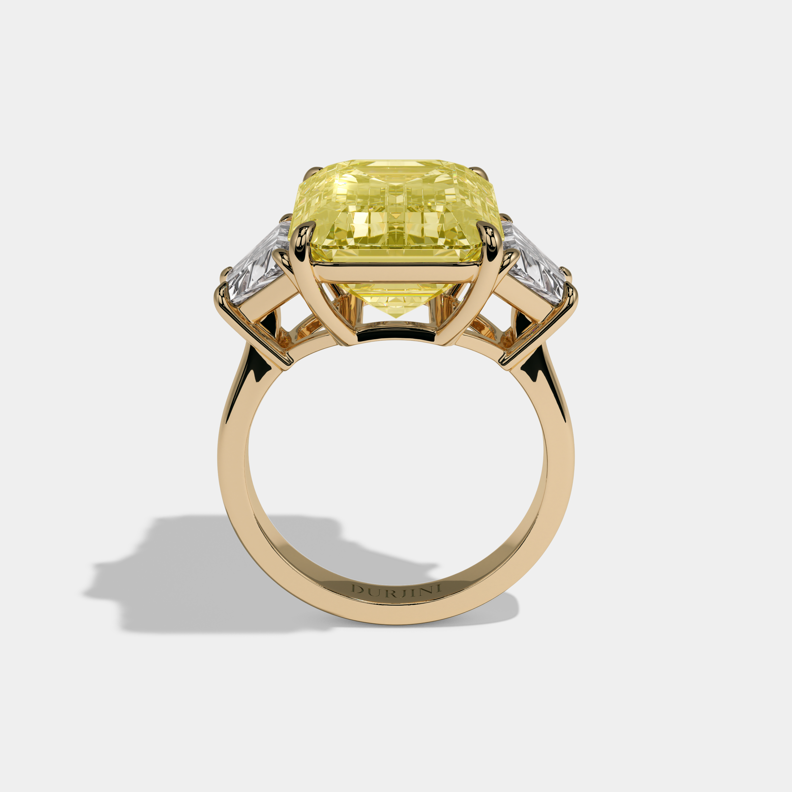 Diana Fancy Yellow Emerald Cut Diamond Plain Band With Step Cut Sides Engagement Ring 10ct 18K Yellow Gold