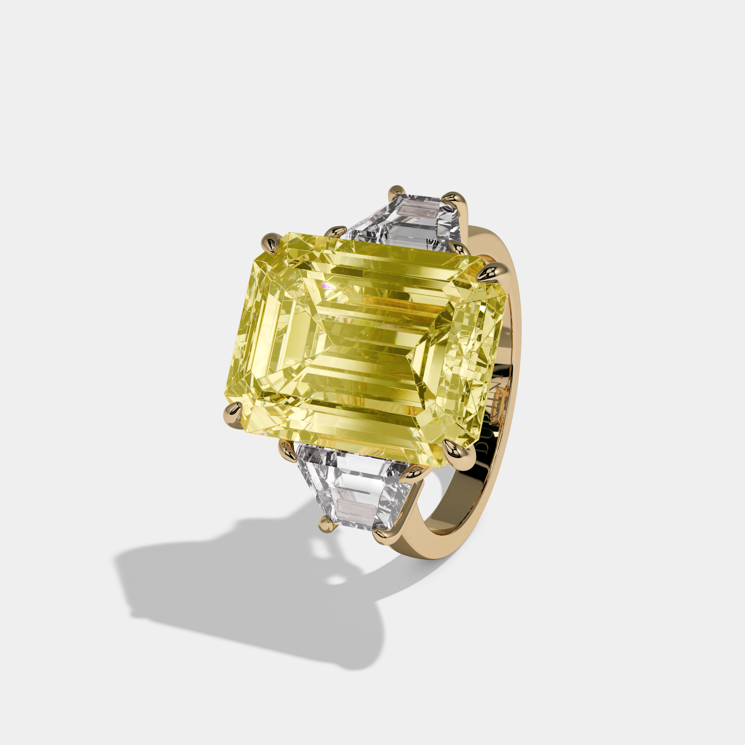 Diana Fancy Yellow Emerald Cut Diamond Plain Band With Step Cut Sides Engagement Ring 10ct 18K Yellow Gold