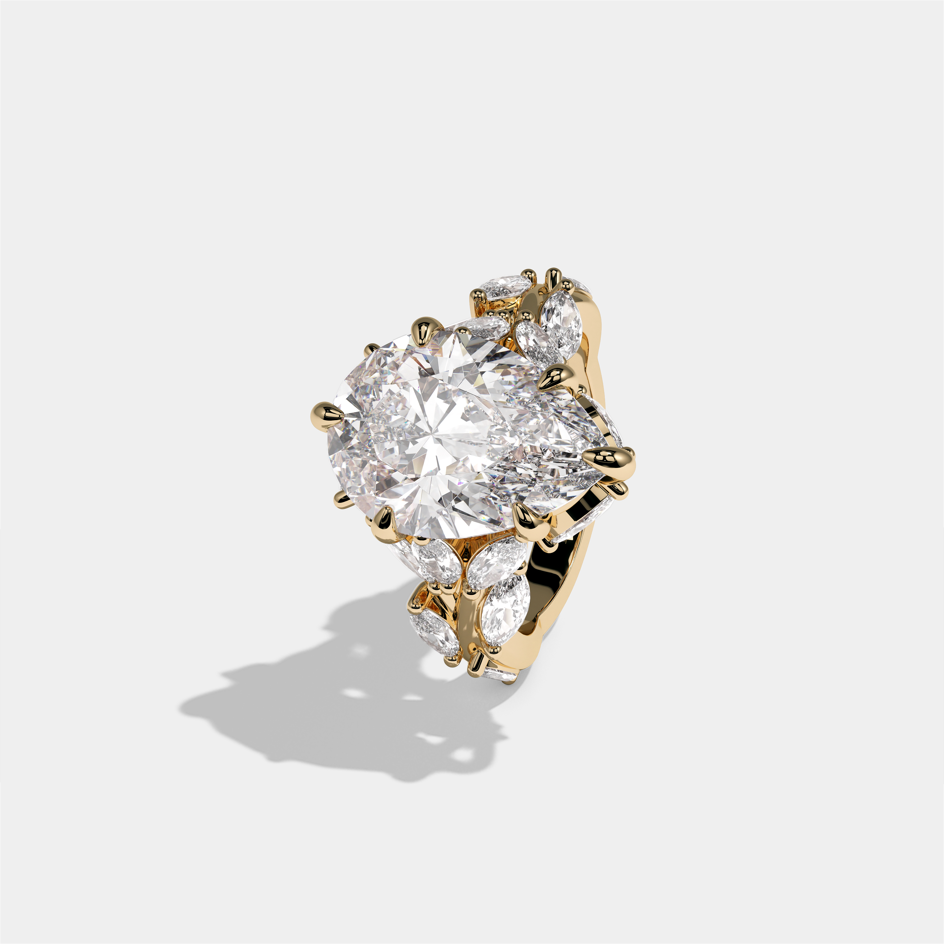 Talia Rosewood diamond pear engagement ring in 18K yellow gold by Kurbãni Durjini, left view