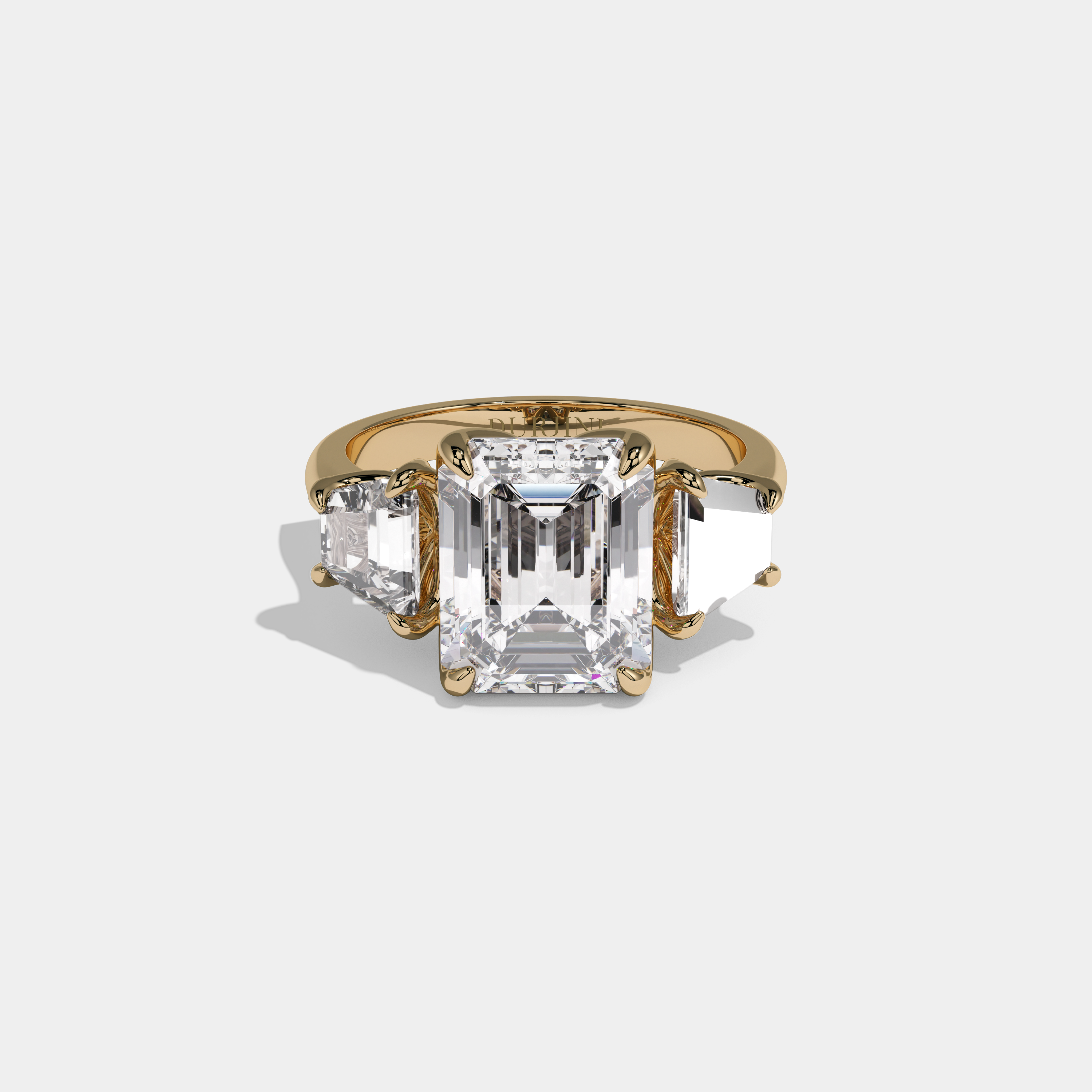 Caroline Emerald Cut Diamond Halo Plain Band With Trapezoid Sides Engagement Ring 10ct 18K Yellow Gold