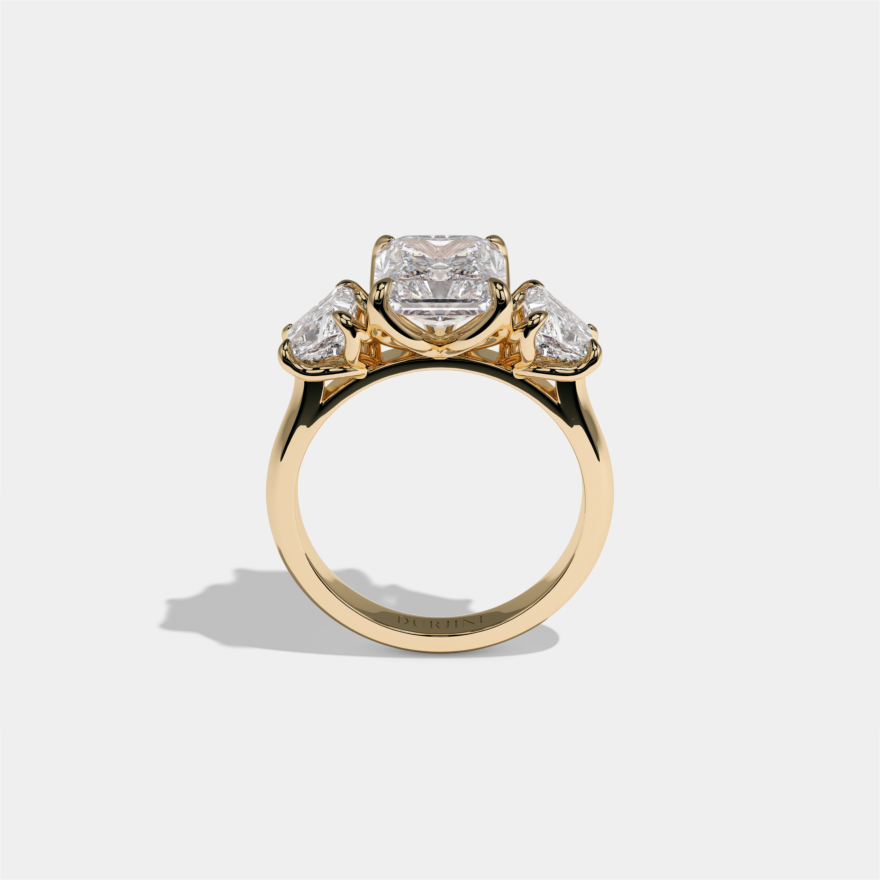 Yehudit Ashwell diamond radiant halo engagement ring in 18K yellow gold by Kurbãni Durjini, full view