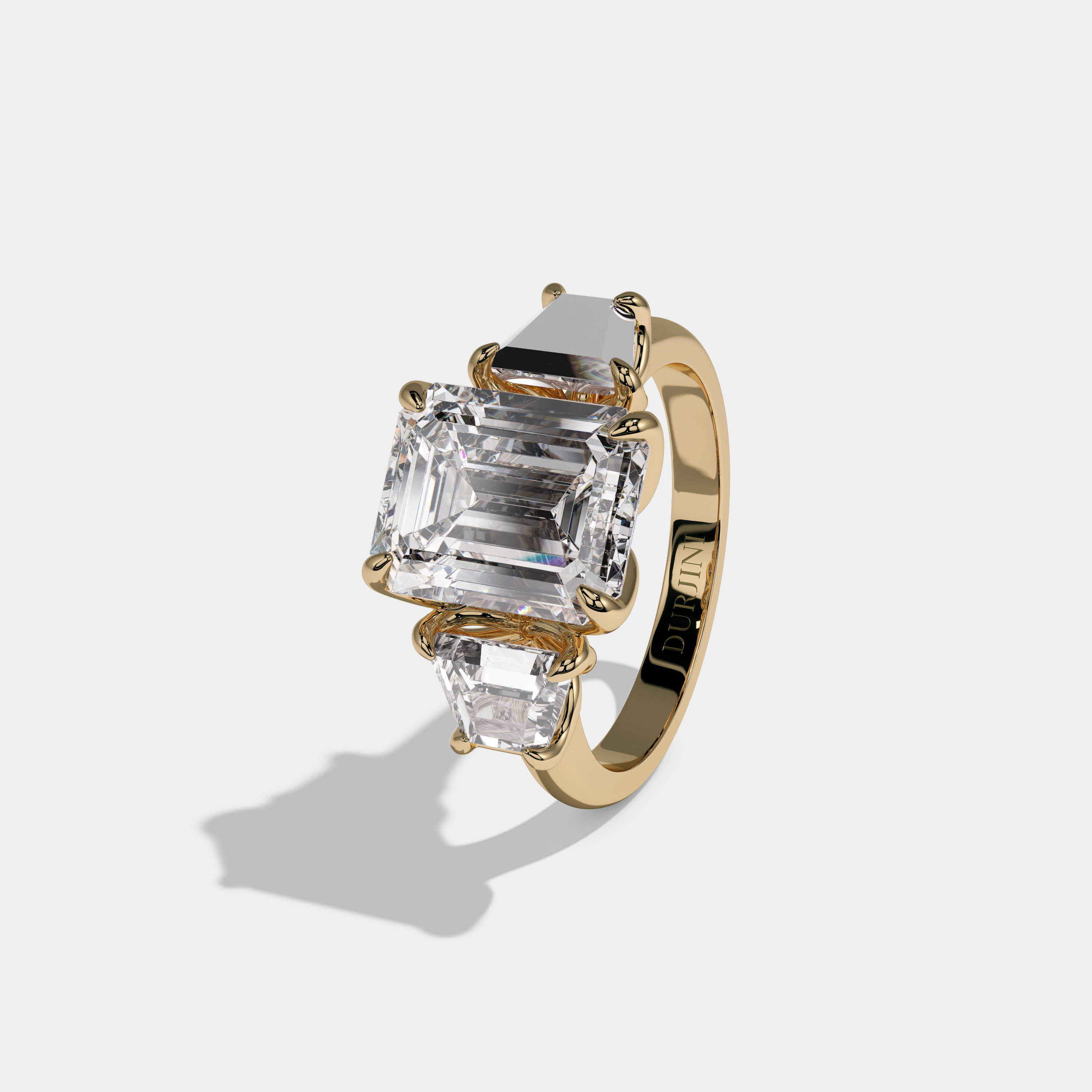 Caroline Emerald Cut Diamond Halo Plain Band With Trapezoid Sides Engagement Ring 10ct 18K Yellow Gold