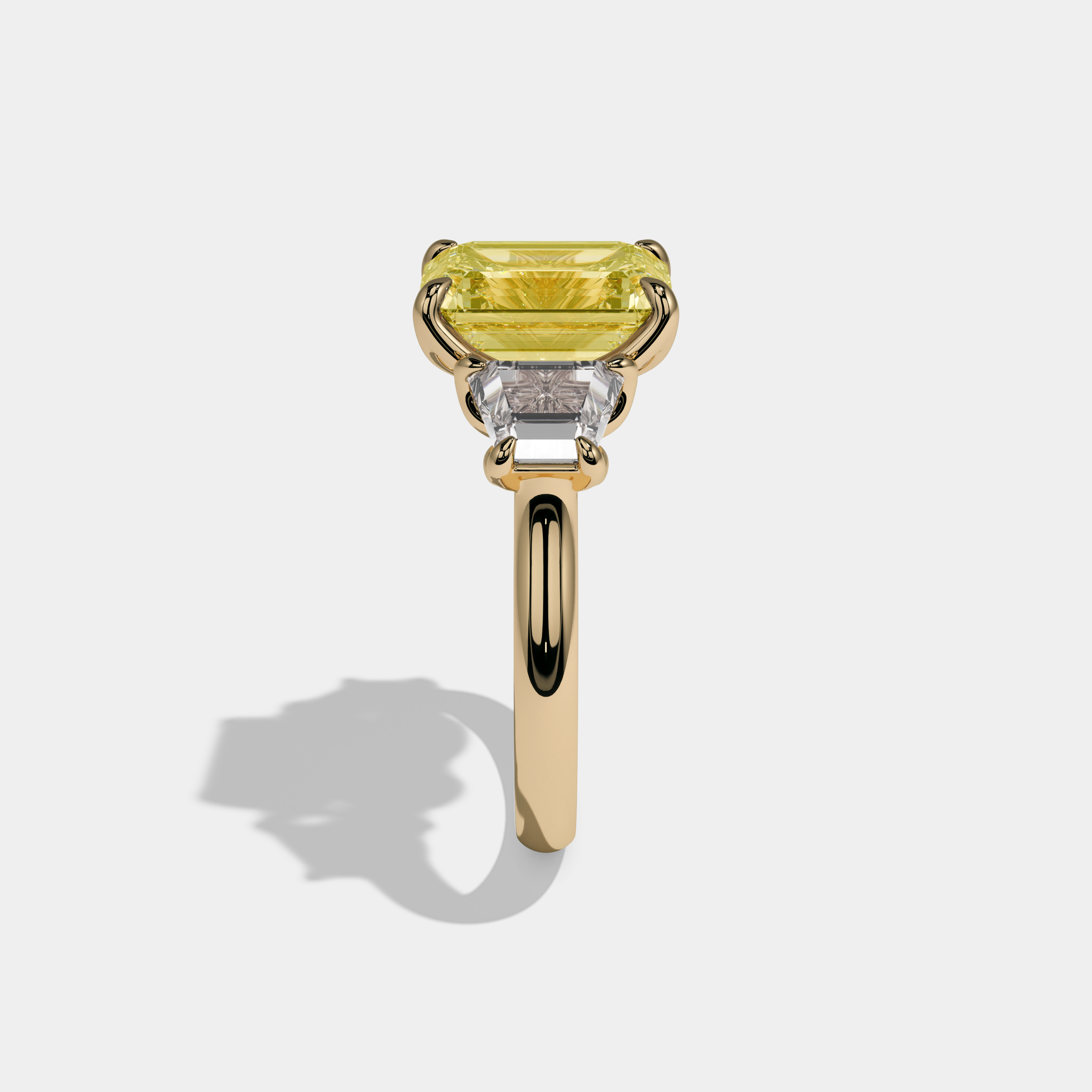 Alexandra Fancy Yellow Emerald Cut Diamond Halo Plain Band With Trapezoid Sides Engagement Ring 8ct 18K Yellow Gold