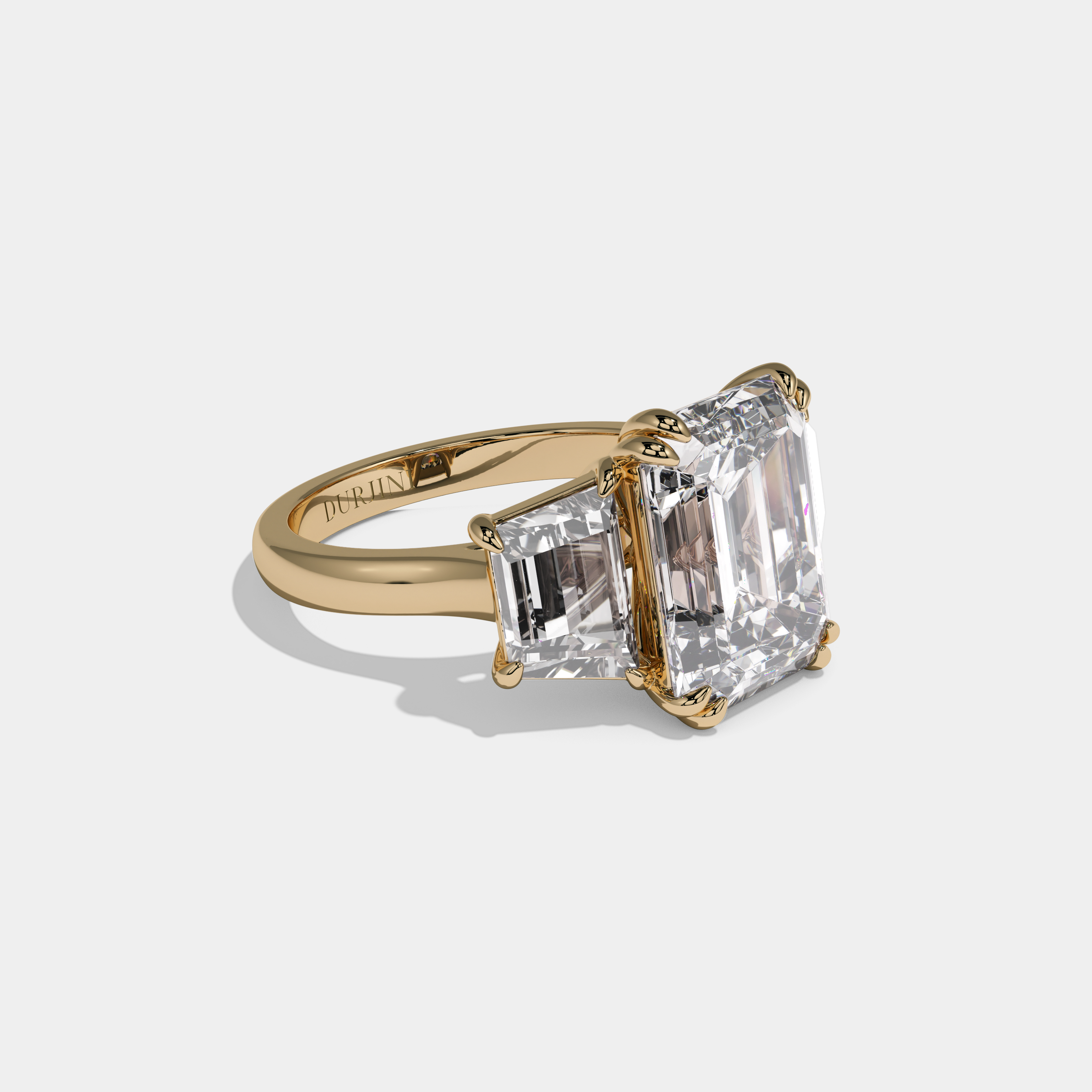 Augusta Emerald Cut Diamond Halo Plain Band With Twin Stepcut Sides Engagement Ring 10ct 18K Yellow Gold