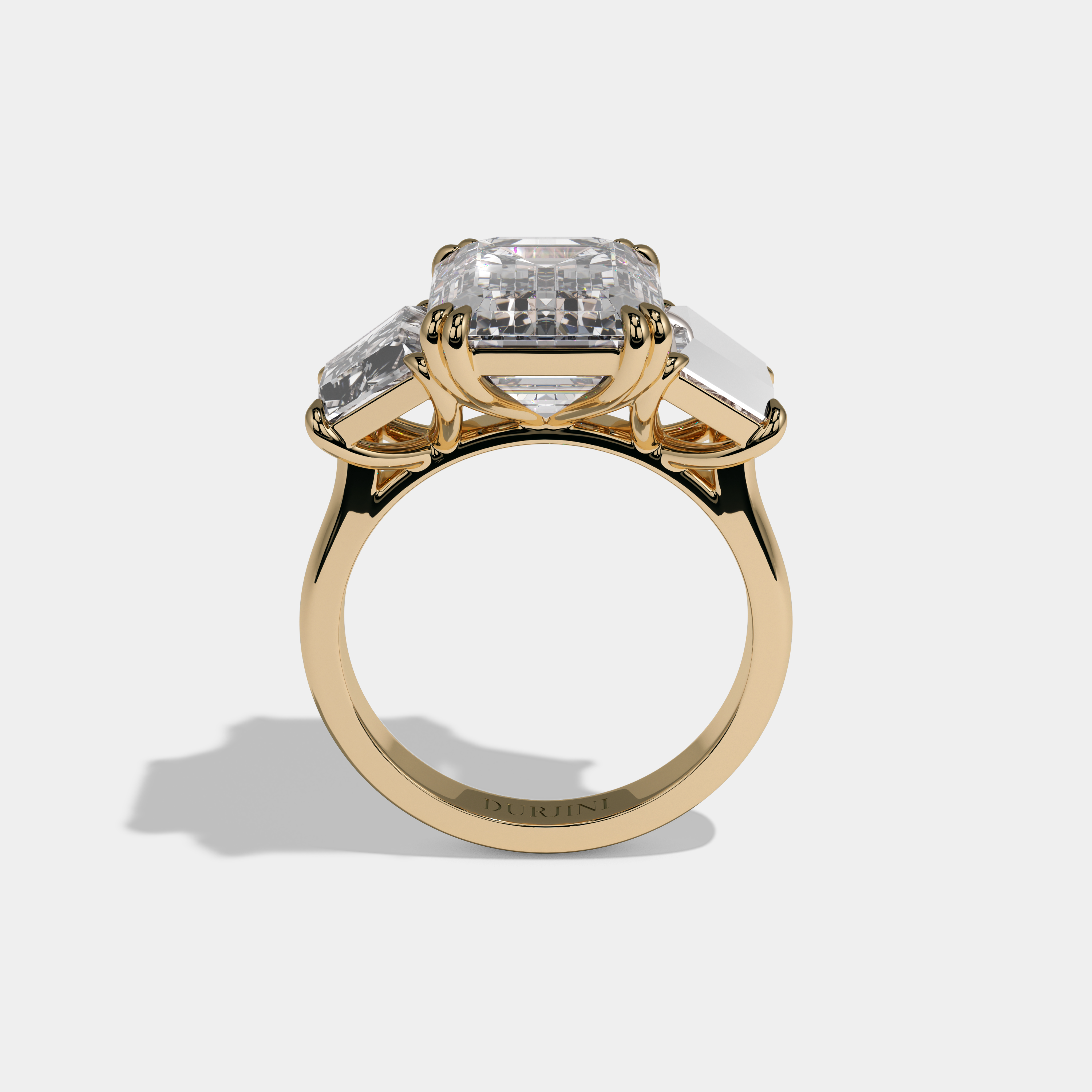 Augusta Emerald Cut Diamond Halo Plain Band With Twin Stepcut Sides Engagement Ring 10ct 18K Yellow Gold