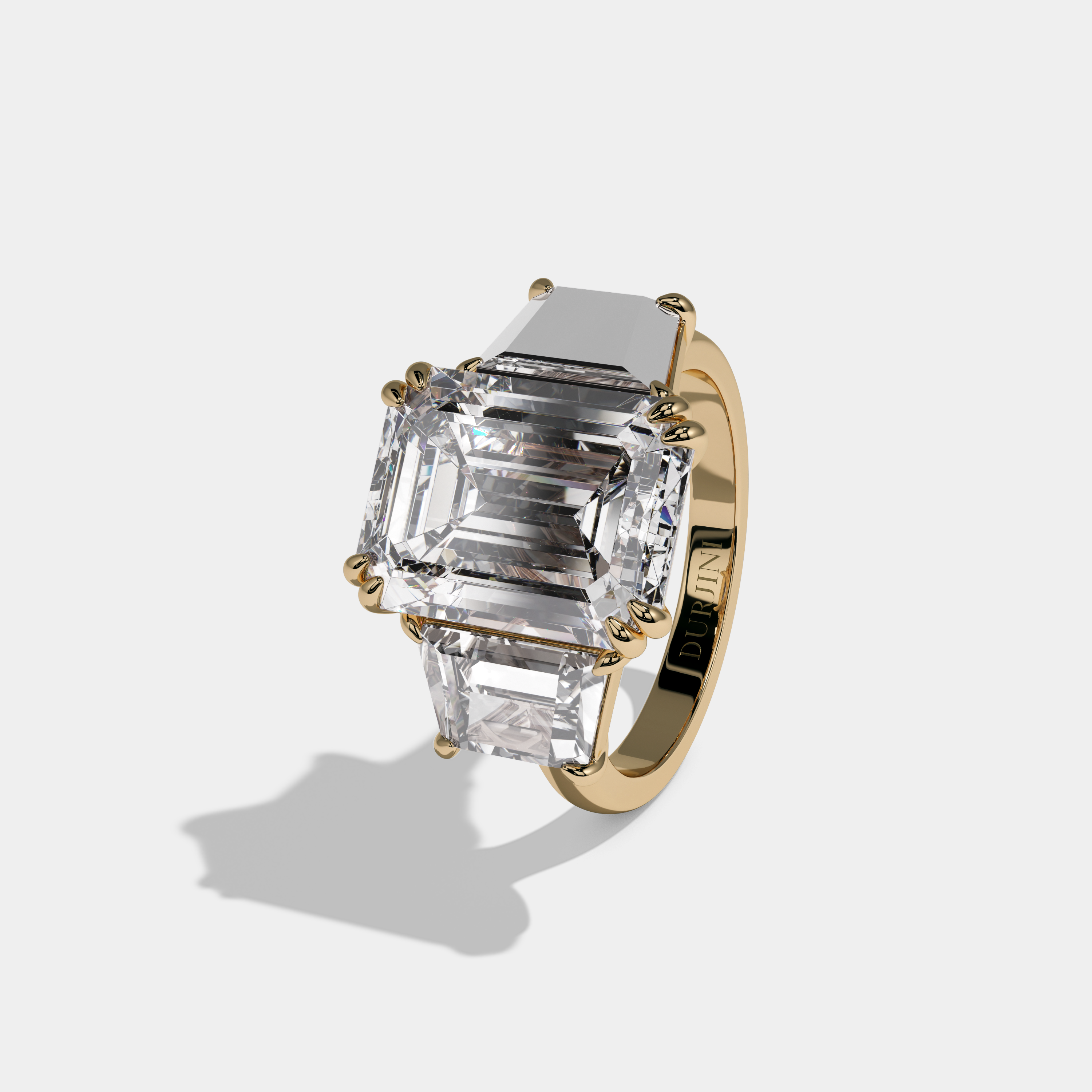 Augusta Emerald Cut Diamond Halo Plain Band With Twin Stepcut Sides Engagement Ring 10ct 18K Yellow Gold